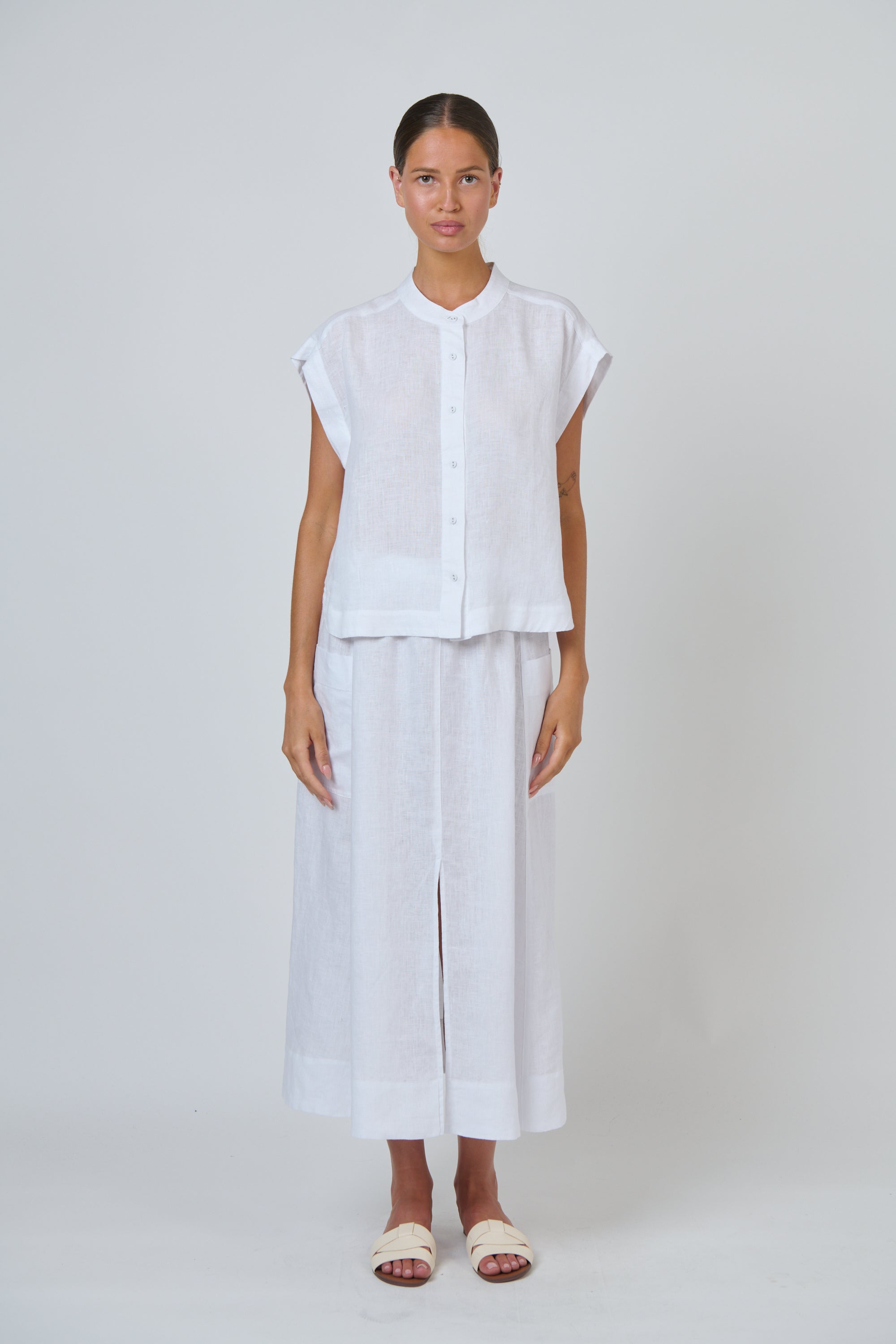 OLIVE ET JULIE Button Through Top WHITE