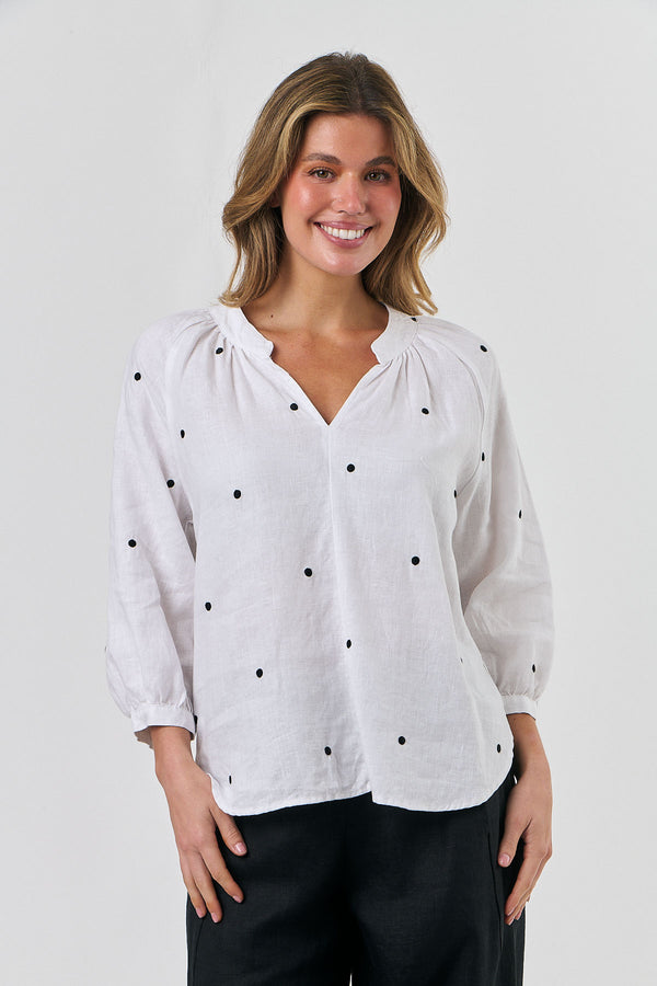 Olive et Julie Long Sleeve Linen Top DALMATION