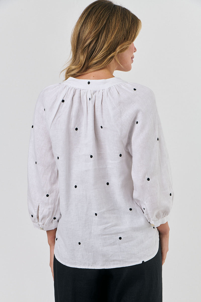 Olive et Julie Long Sleeve Linen Top DALMATION