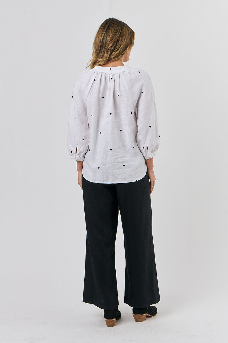 Olive et Julie Long Sleeve Linen Top DALMATION