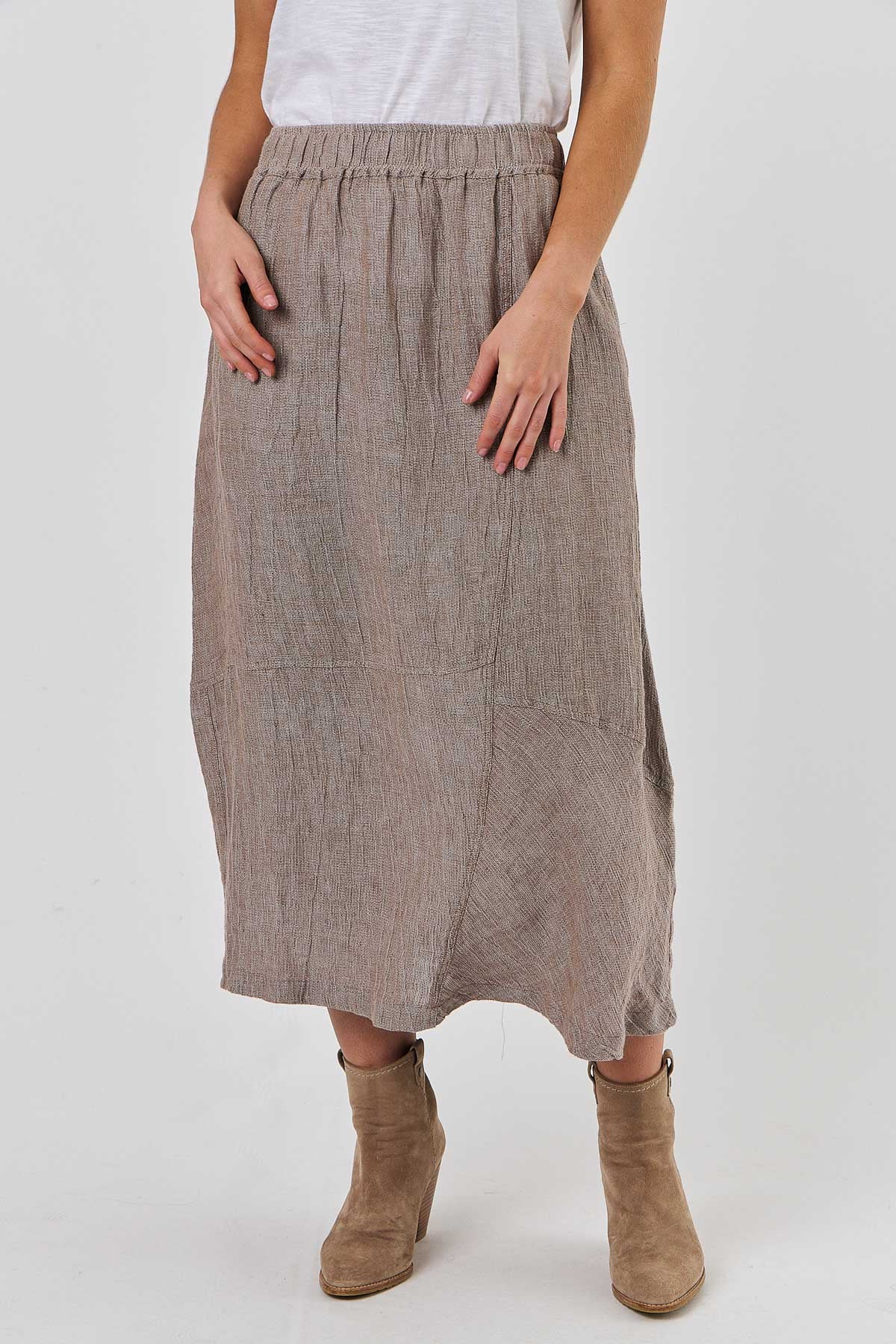 O&J Linen Midi Skirt TRUFFLE