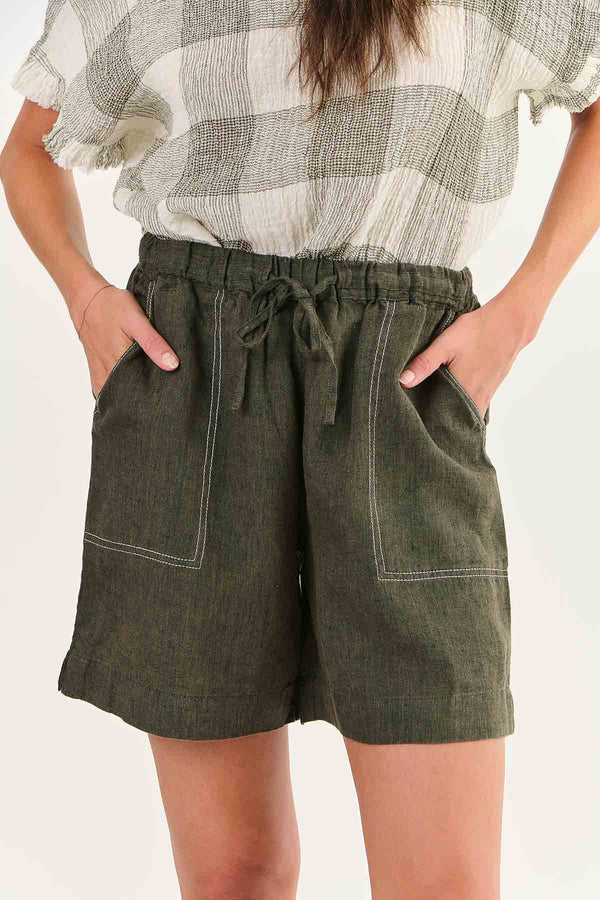 OLIVE ET JULIE Linen Short LICORICE