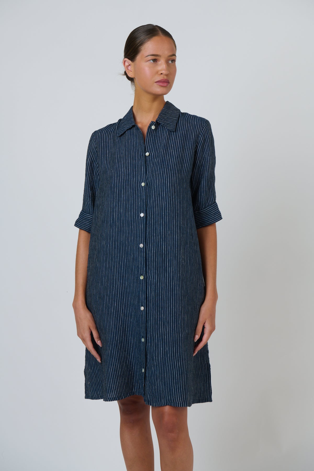 OLIVE ET JULIE Linen Midi Dress STREAMLINED