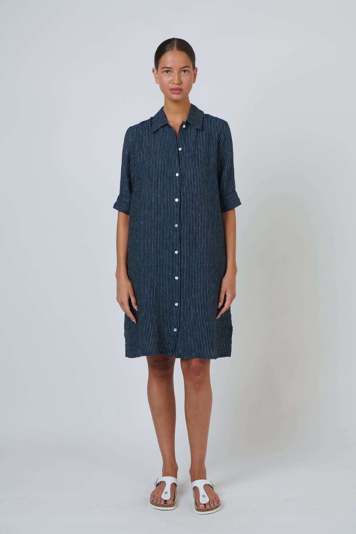 OLIVE ET JULIE Linen Midi Dress STREAMLINED