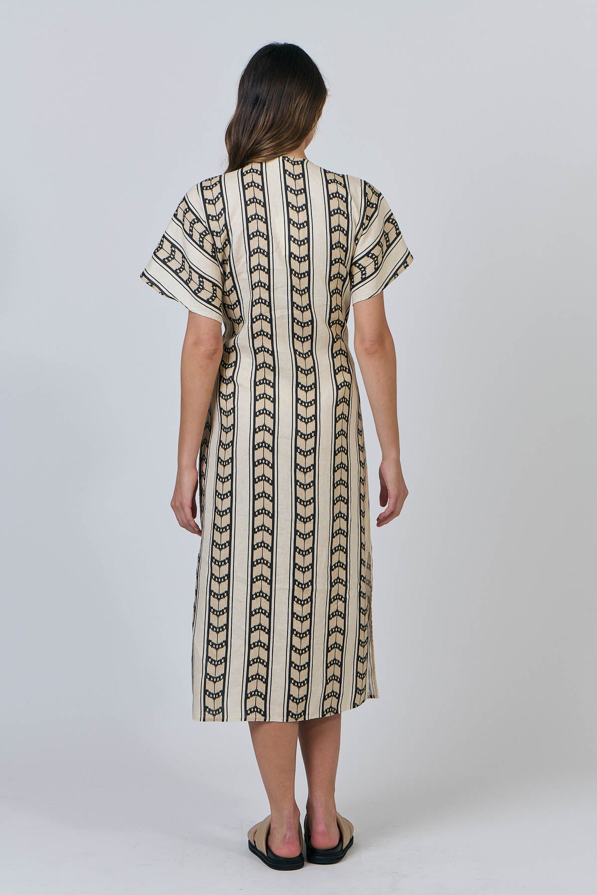 OLIVE ET JULIE Linen Dress with Tie CHEVRON