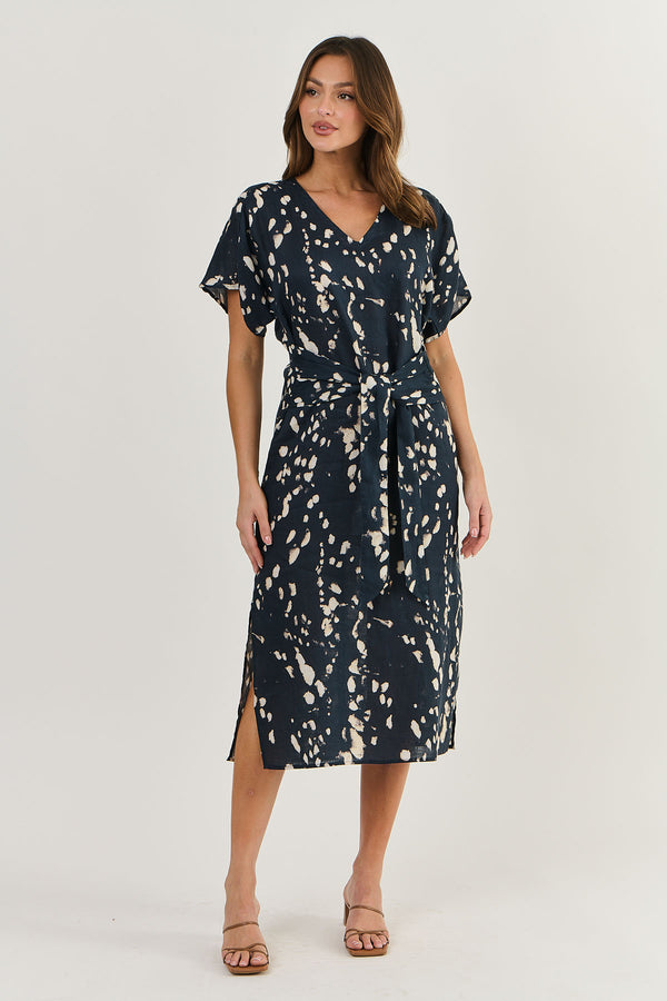 OLIVE ET JULIE Linen Tie Dress UNIVERSE