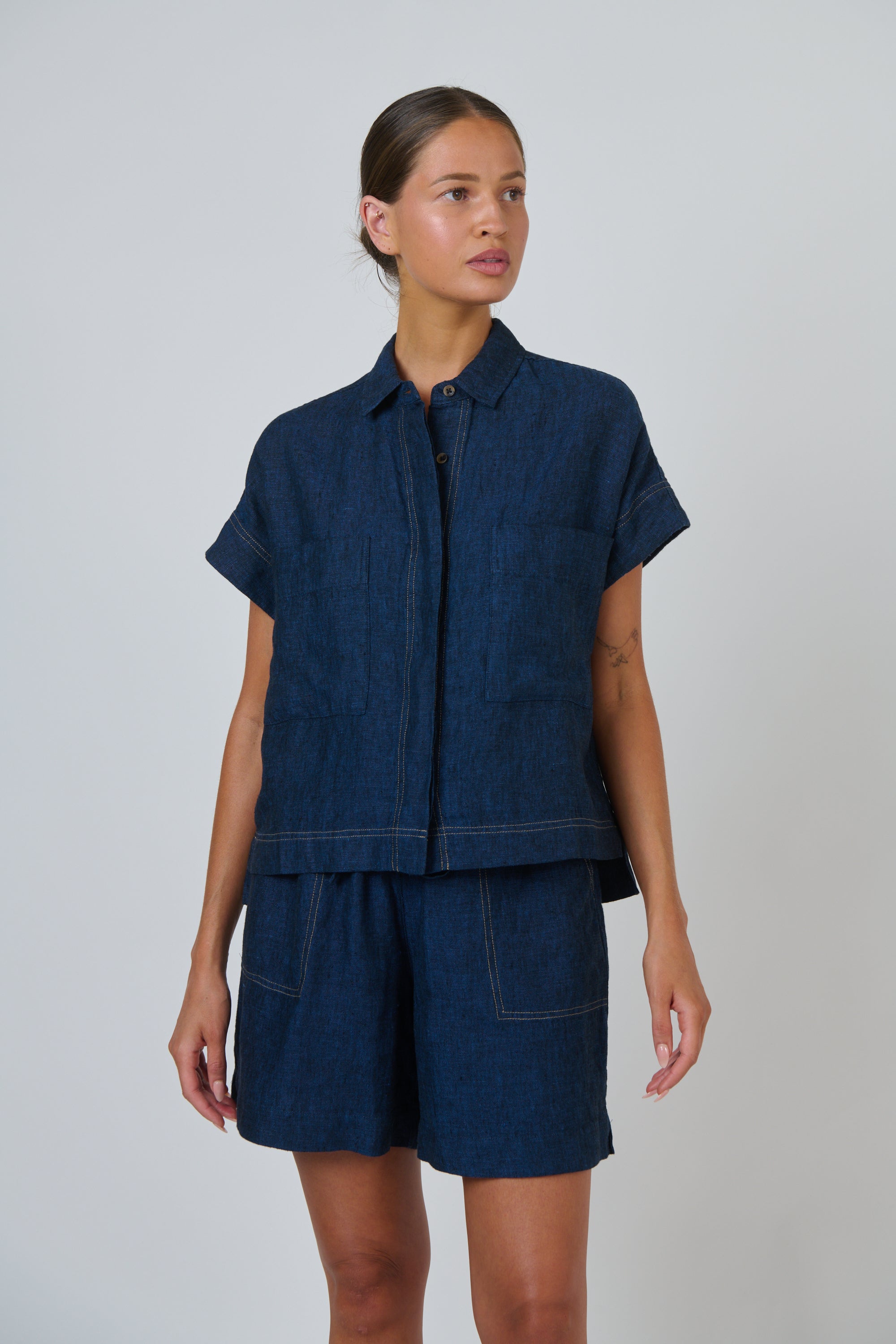 OLIVE ET JULIE Linen Button Through Top ECLIPSE