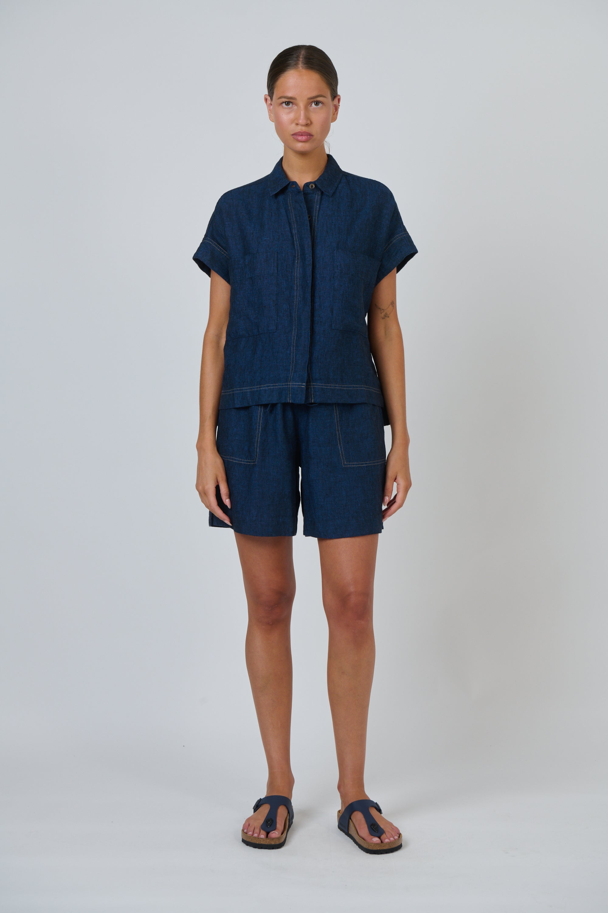 OLIVE ET JULIE Linen Button Through Top ECLIPSE