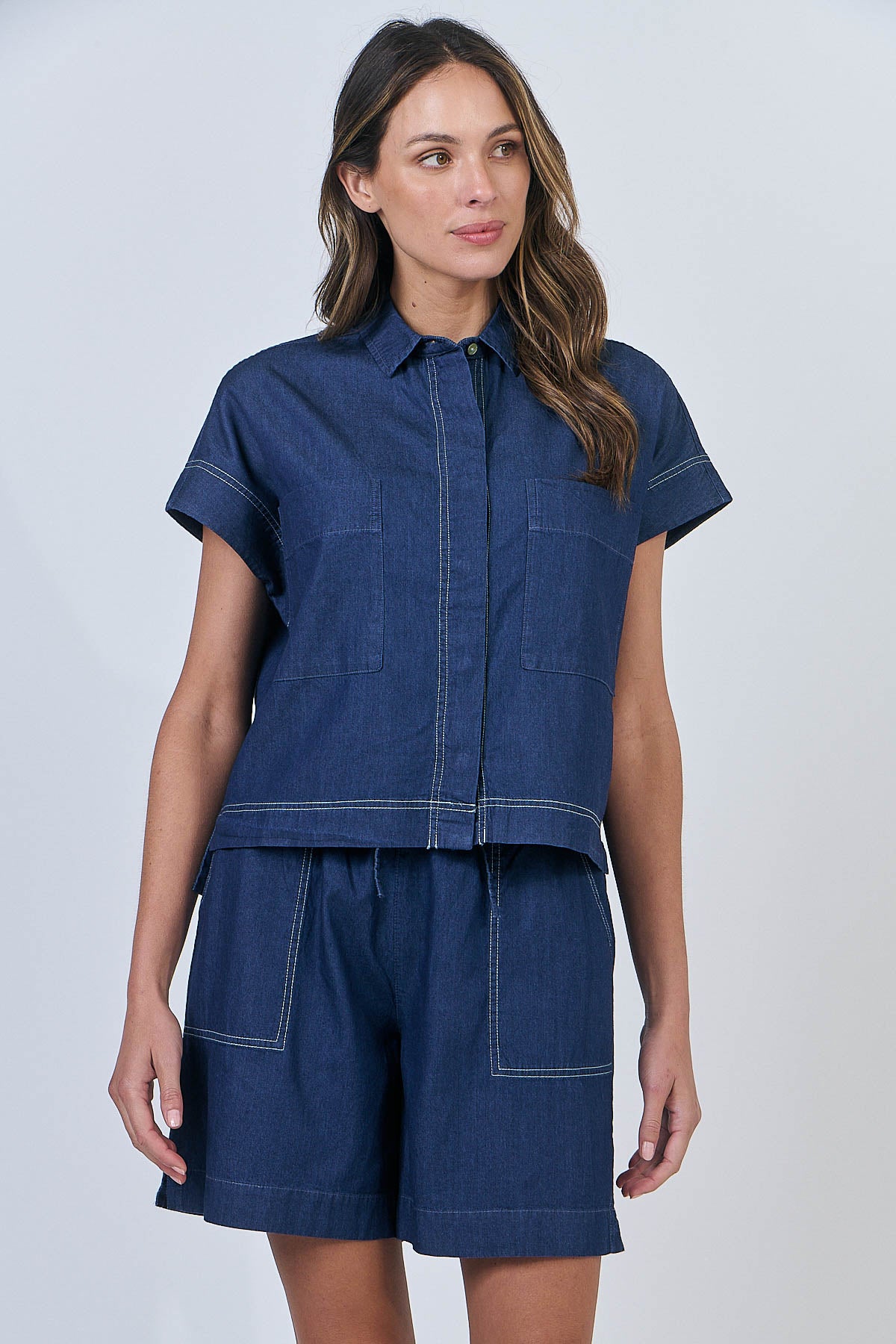 OLIVE ET JULIE Cotton Button Top CHAMBRAY
