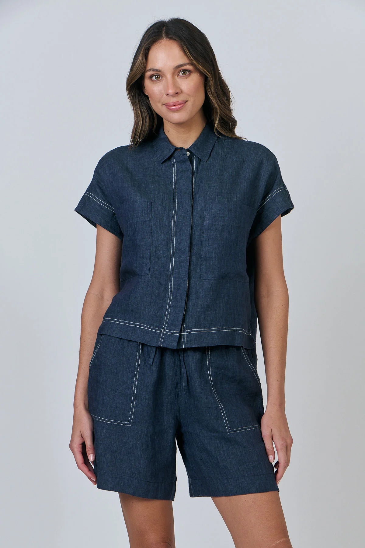 OLIVE ET JULIE Linen Button Top POSEIDON