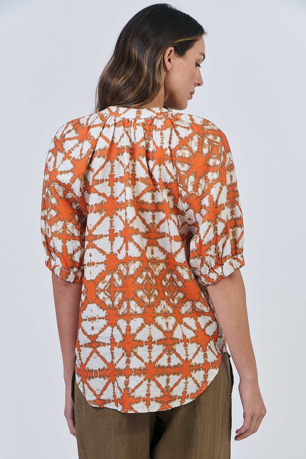 OLIVE ET JULIE Linen Sleeved Top ORANGE URCHIN