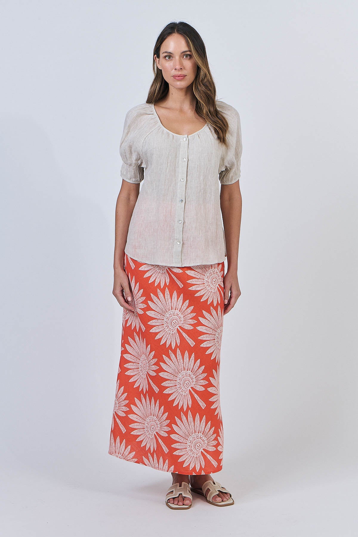 OLIVE ET JULIE Linen Aline Skirt SUNSET PALM