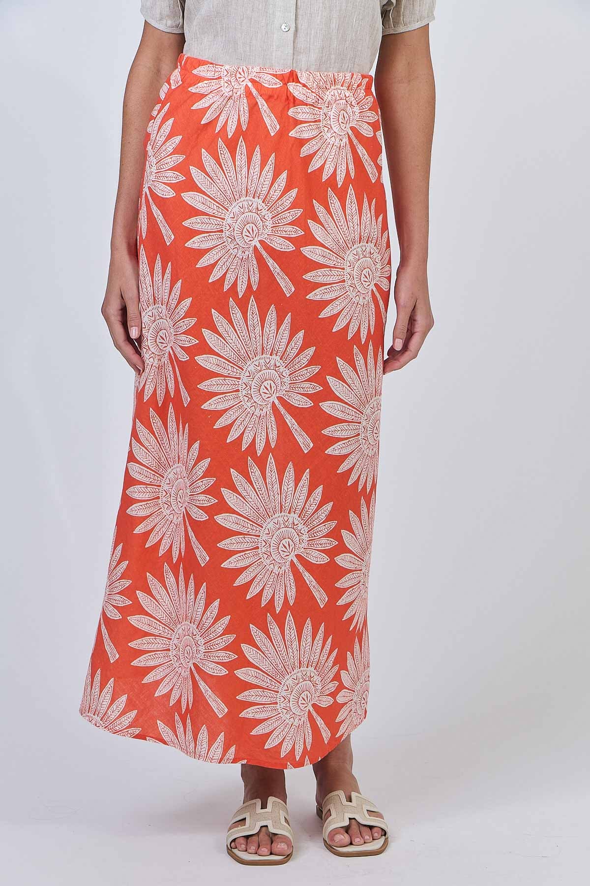 OLIVE ET JULIE Linen Aline Skirt SUNSET PALM