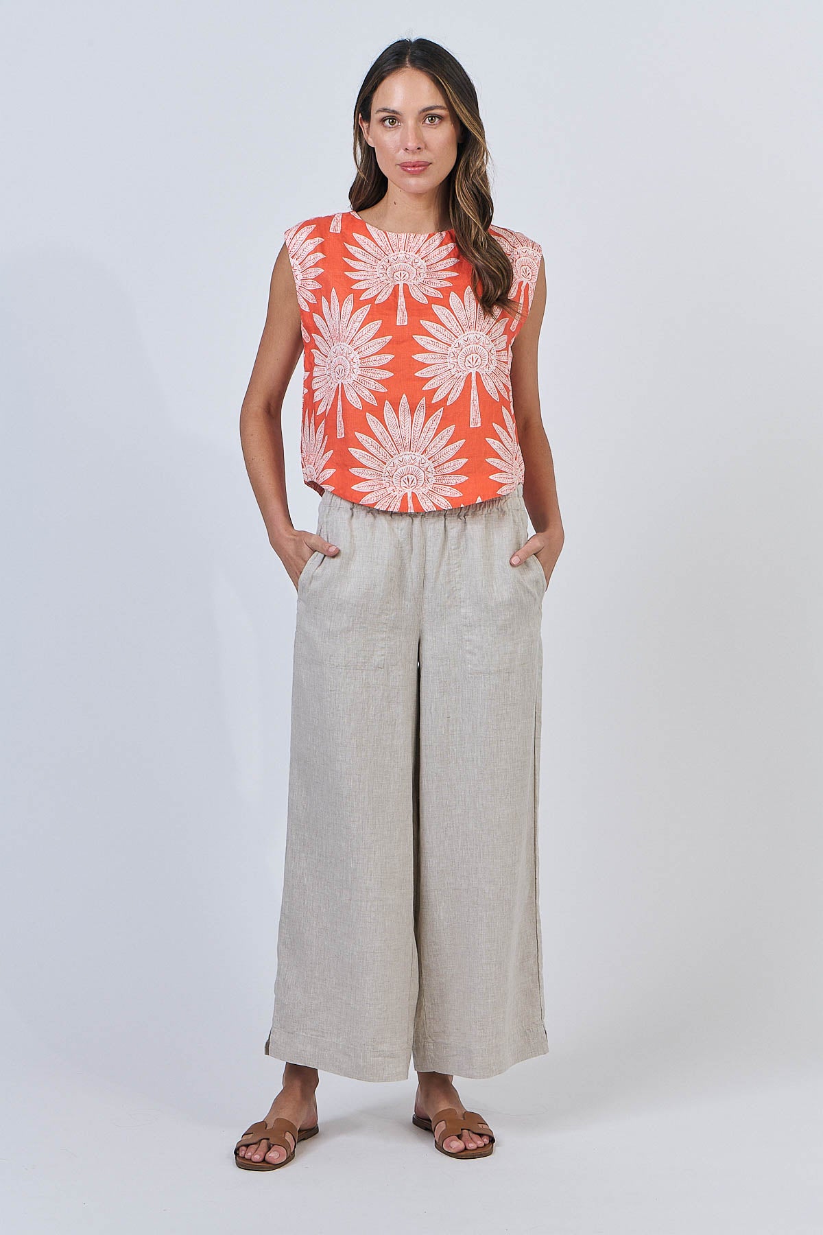 OLIVE ET JULIE Linen S'less Top SUNSET PALM