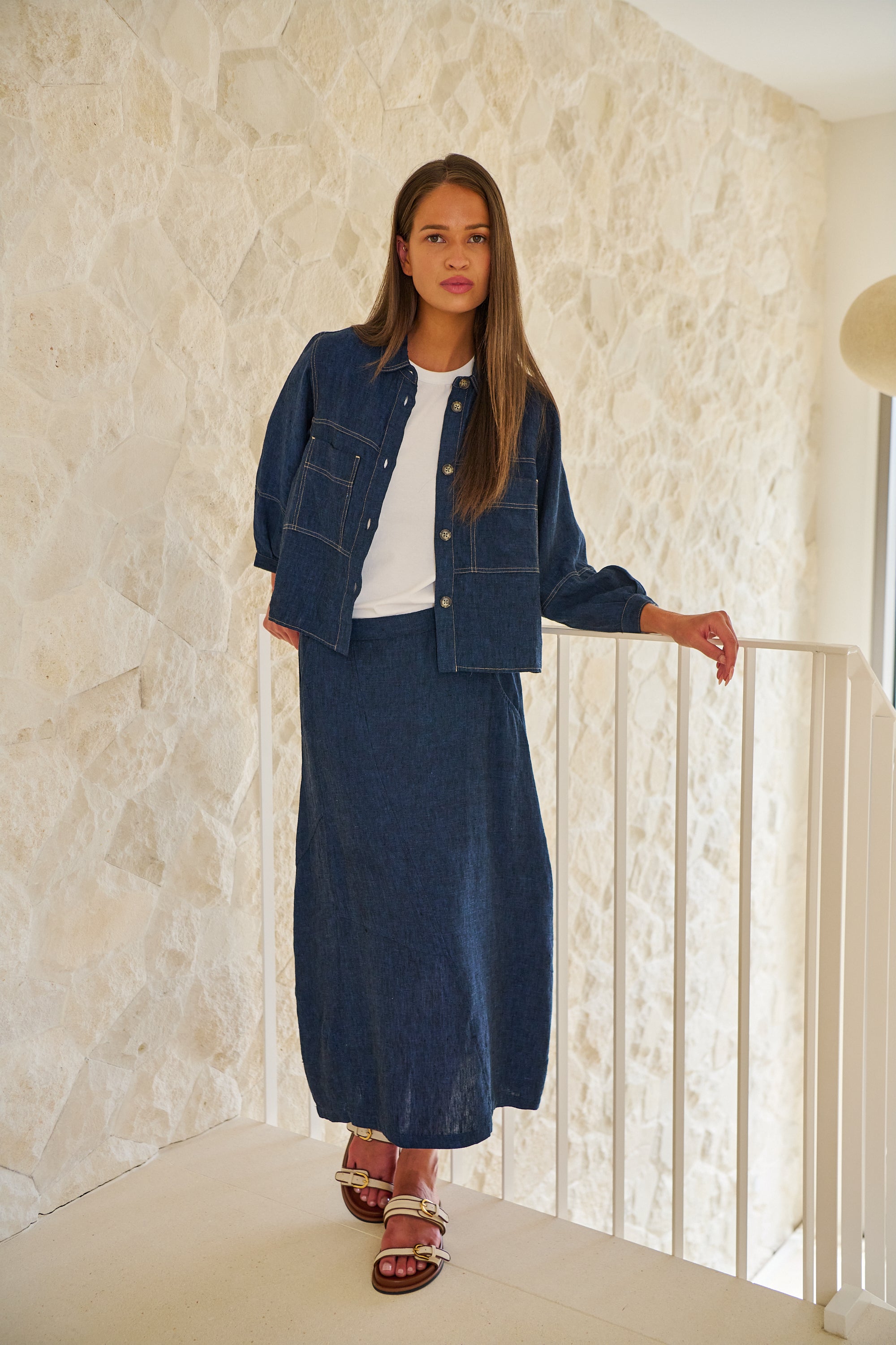 OLIVE ET JULIE Linen Midi Skirt ECLIPSE