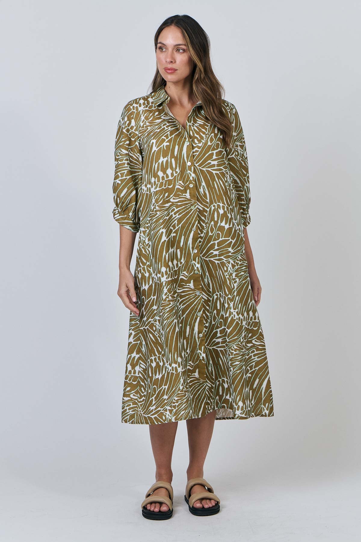 OLIVE ET JULIE Linen Shirtdress OLIVE BLOOM