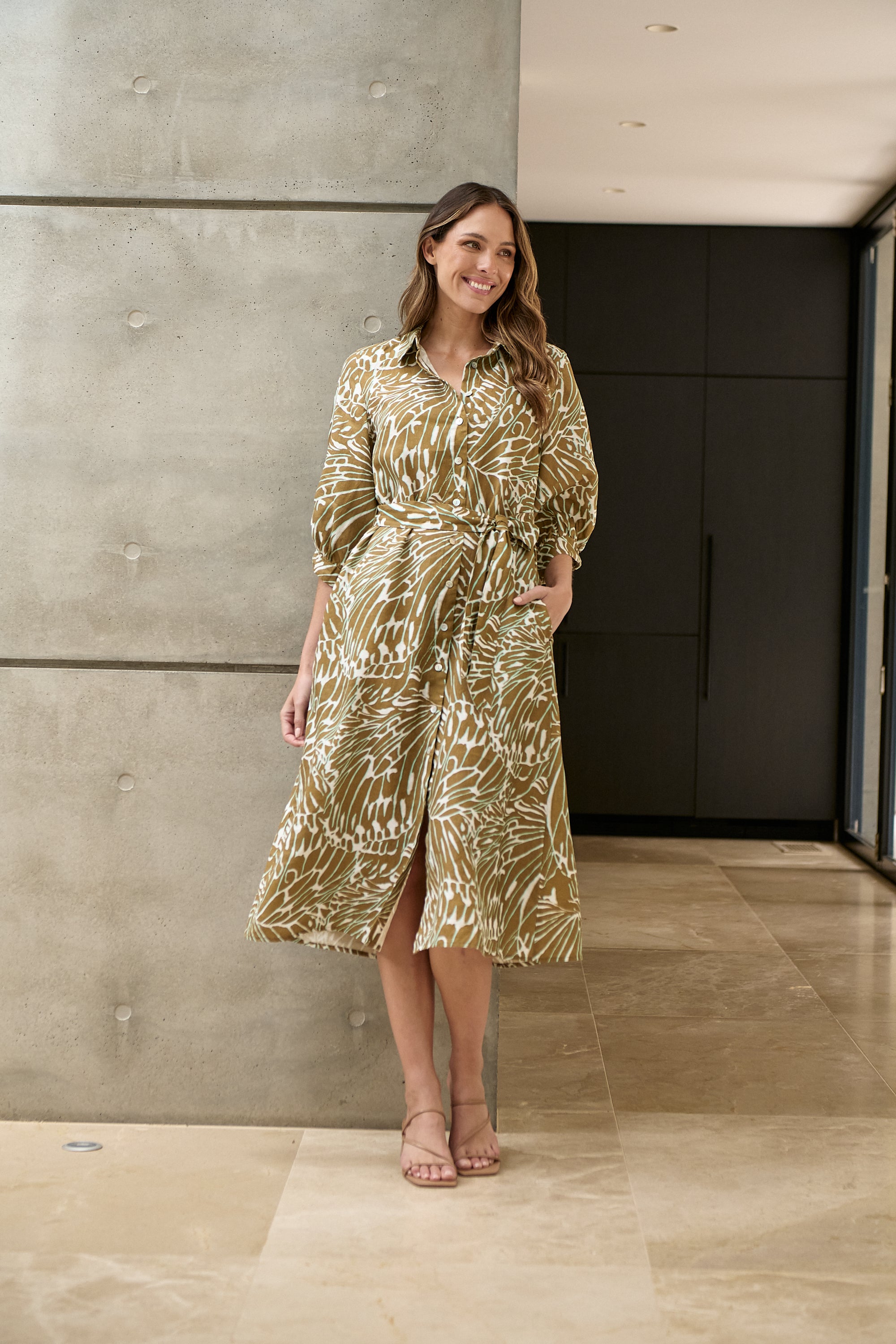 OLIVE ET JULIE Linen Shirtdress OLIVE BLOOM