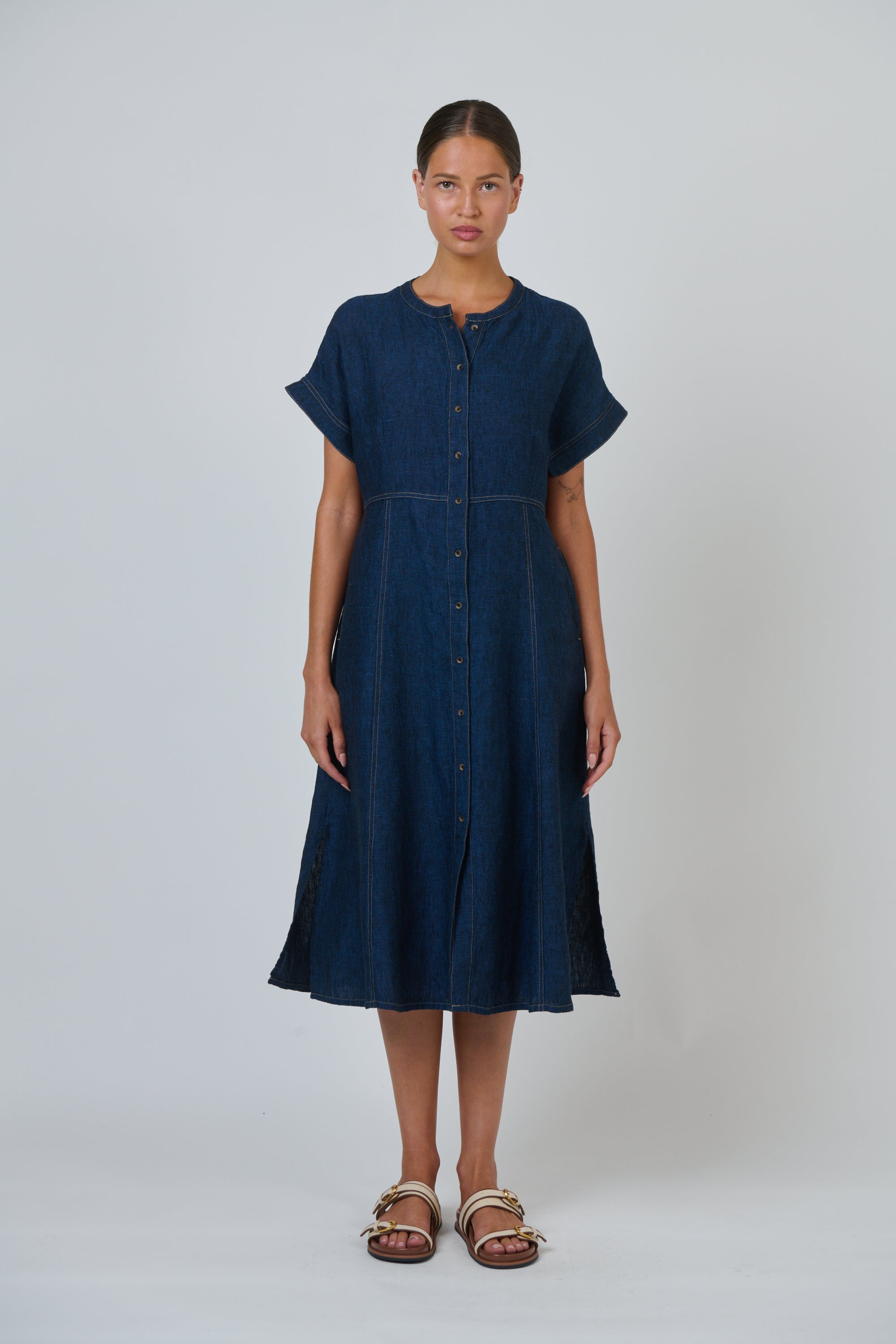 OLIVE ET JULIE Linen Midi Dress ECLIPSE