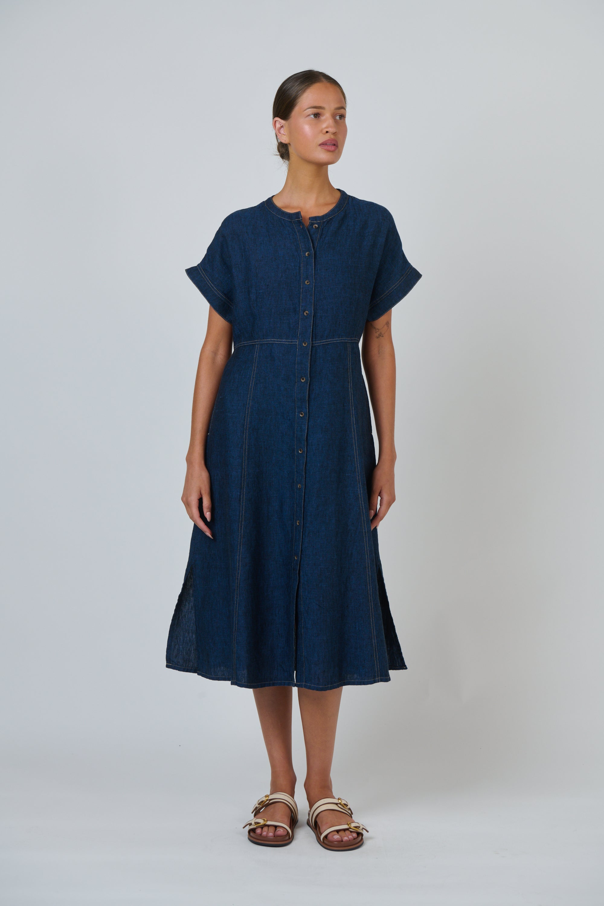 OLIVE ET JULIE Linen Midi Dress ECLIPSE