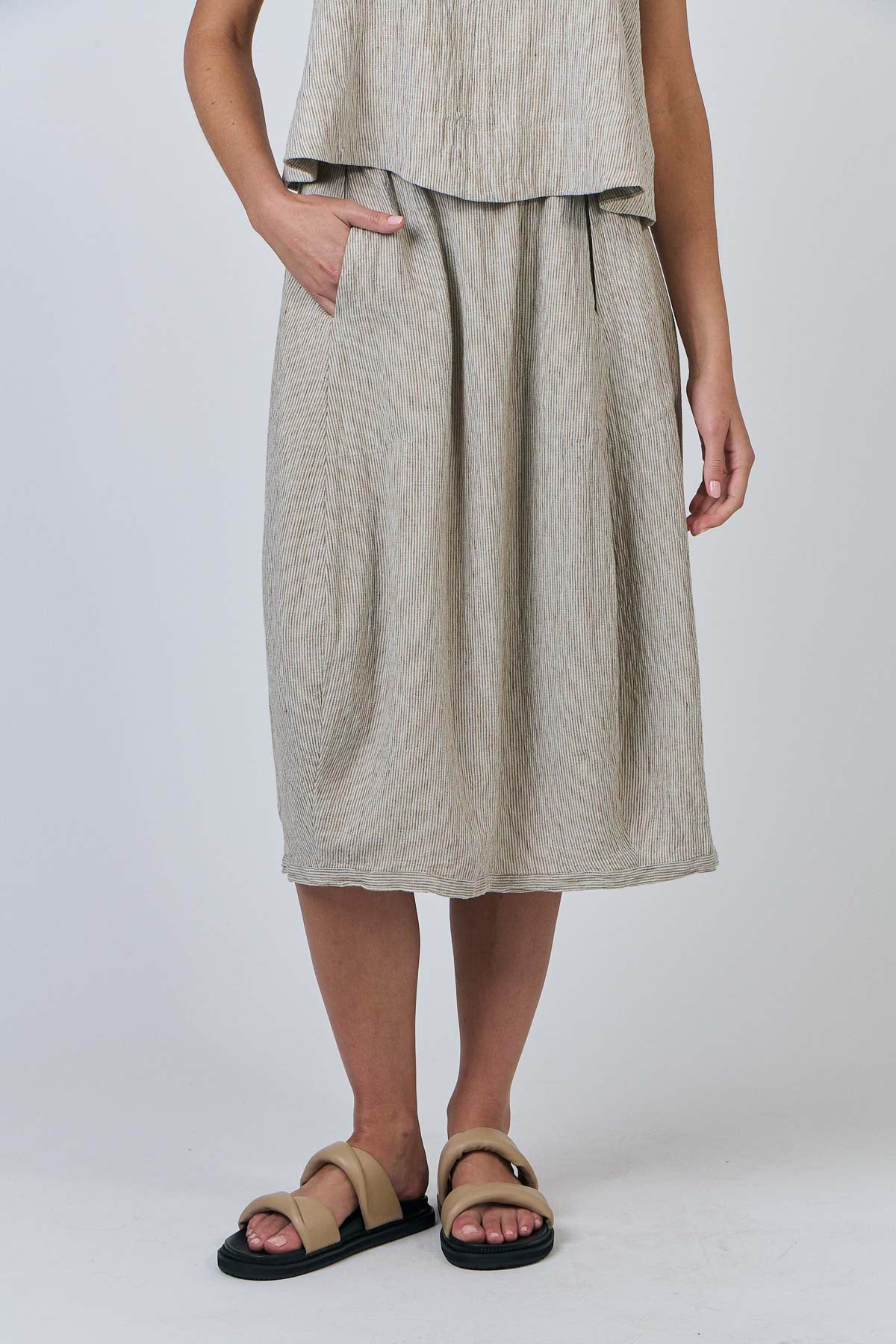 OLIVE ET JULIE Linen Pocket Skirt FINE STRIPE