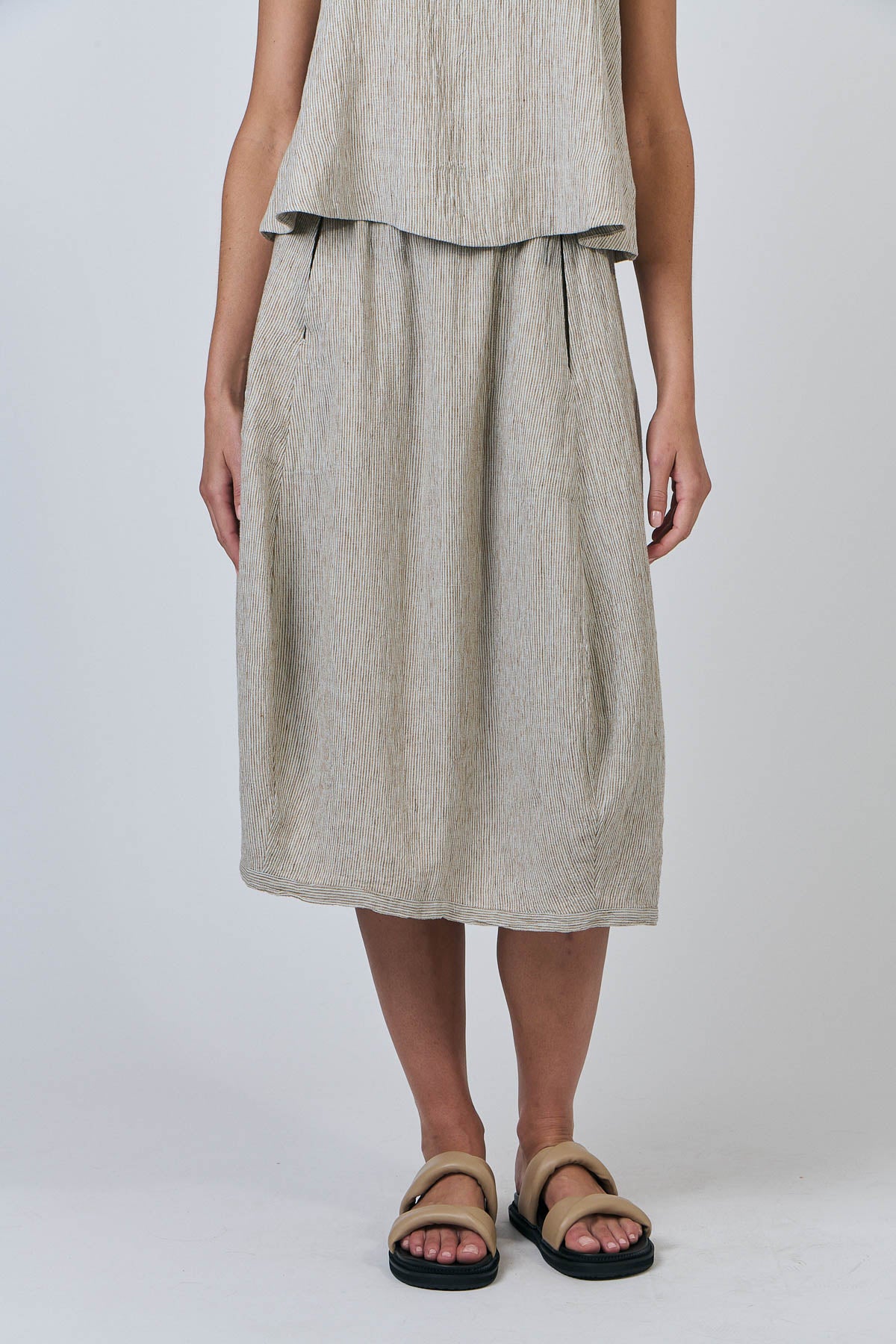 OLIVE ET JULIE Linen Pocket Skirt FINE STRIPE