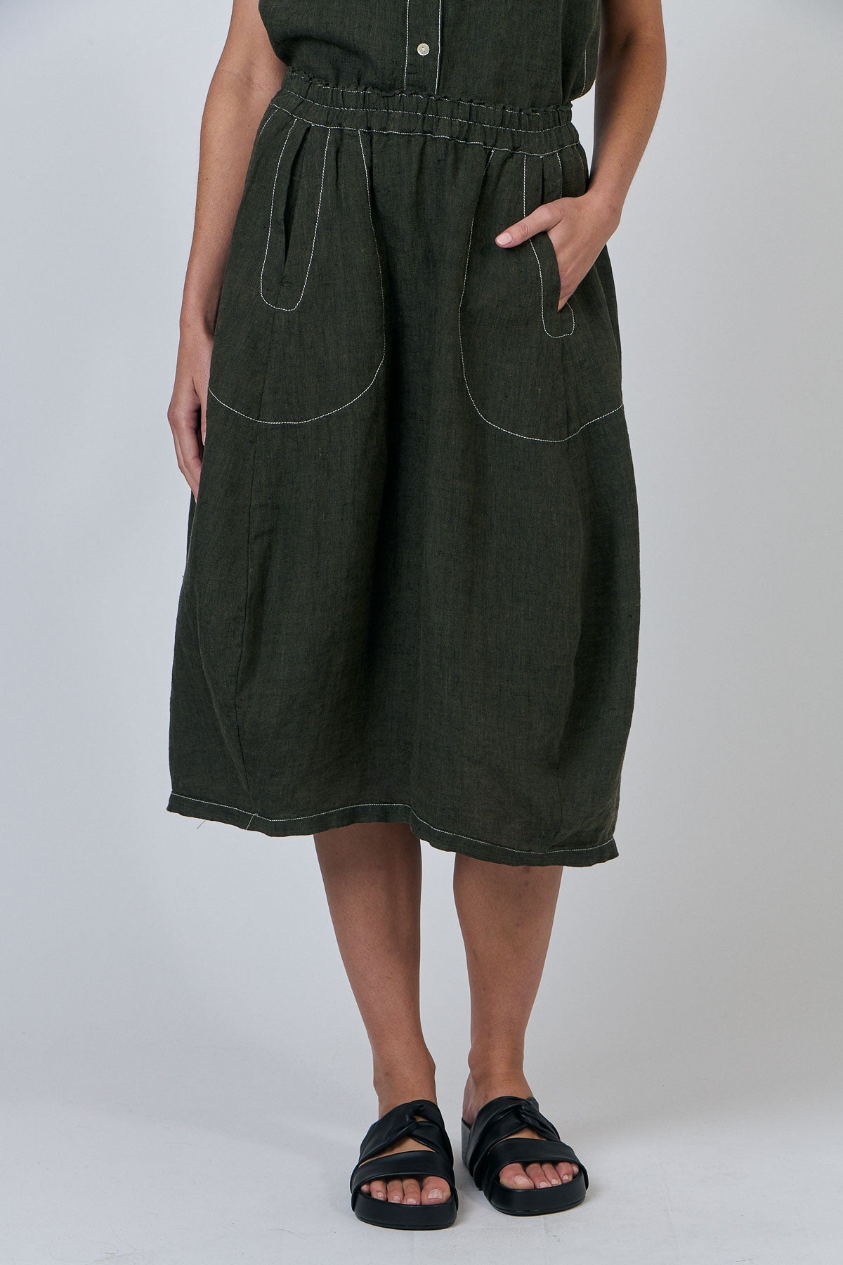 OLIVE ET JULIE Linen Pocket Skirt LICORICE