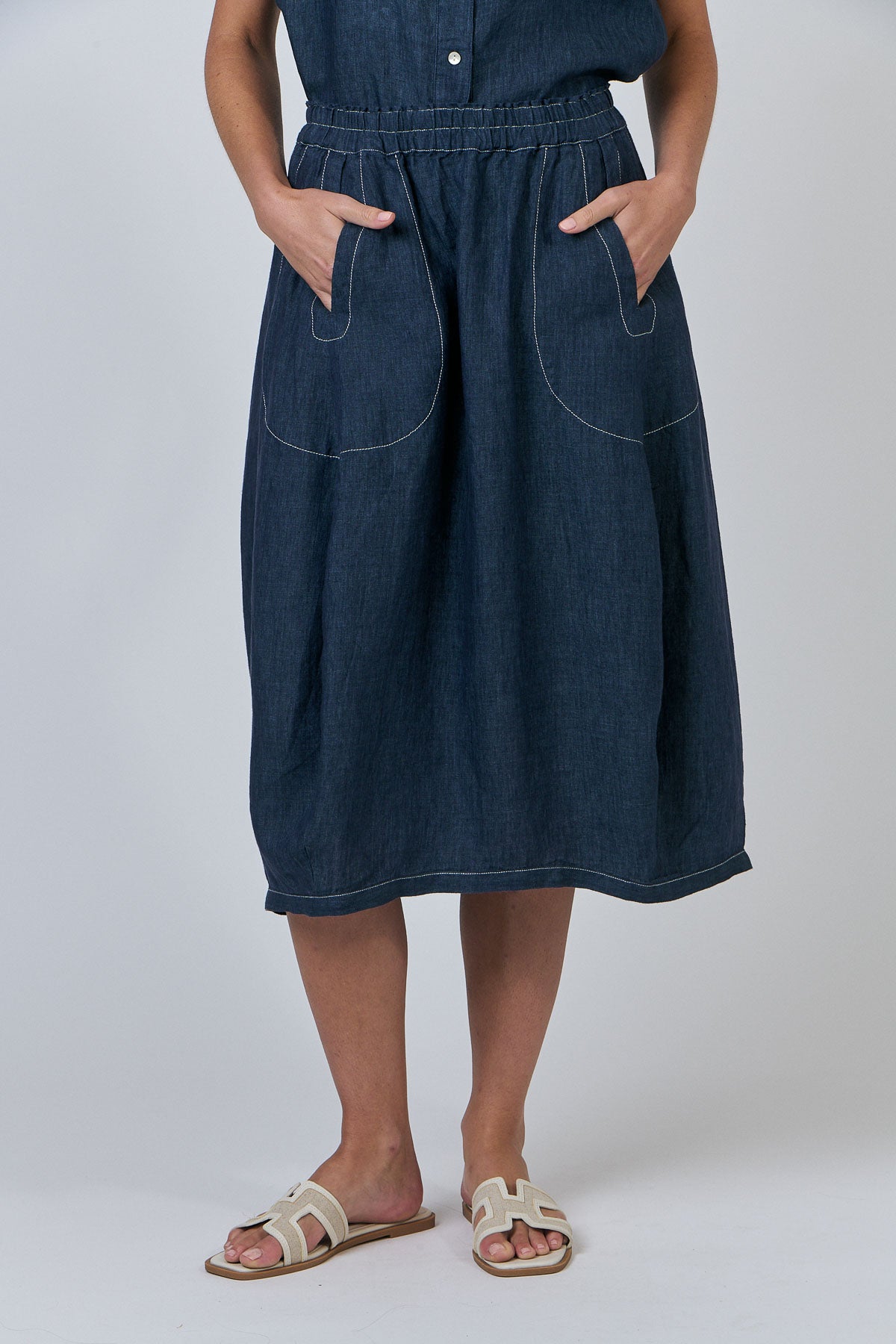 OLIVE ET JULIE Linen Pocket Skirt POSEIDON