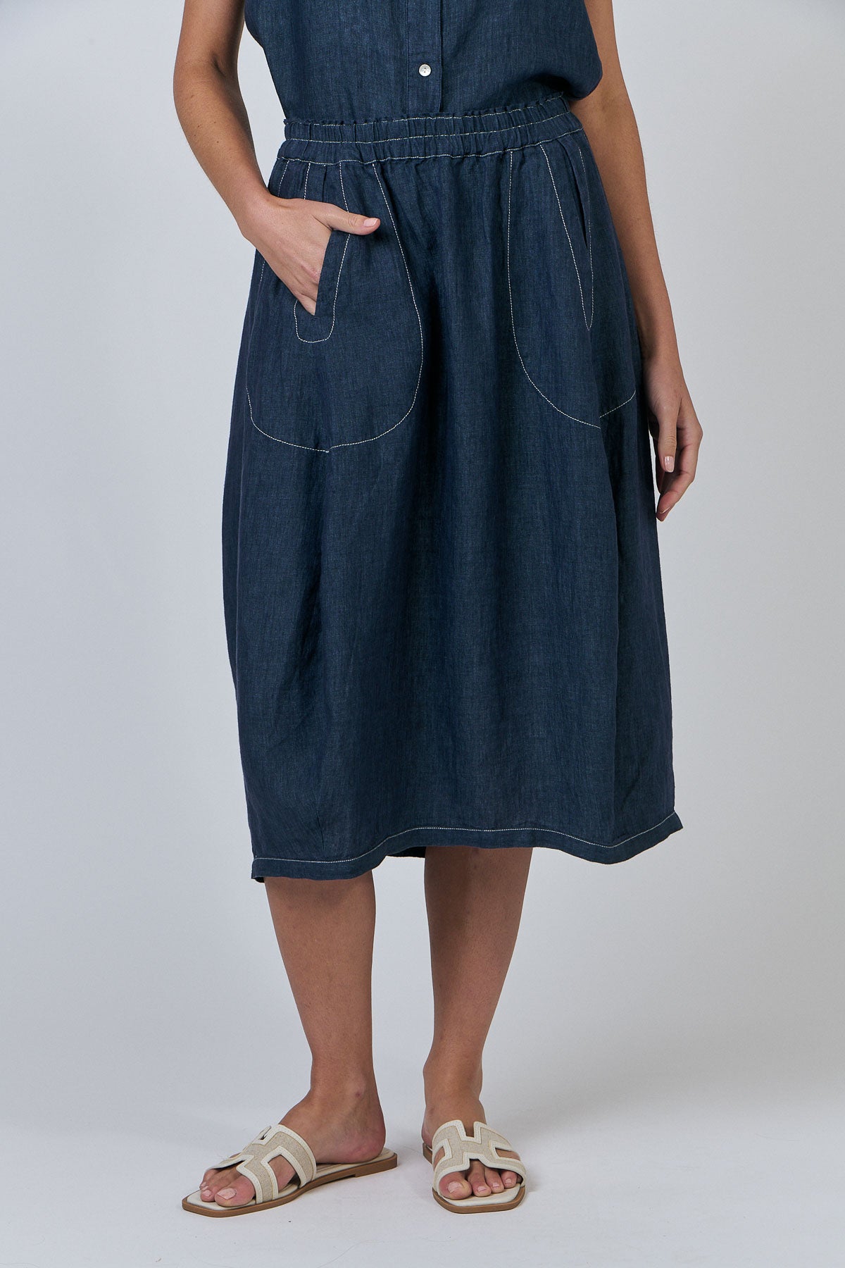 OLIVE ET JULIE Linen Pocket Skirt POSEIDON
