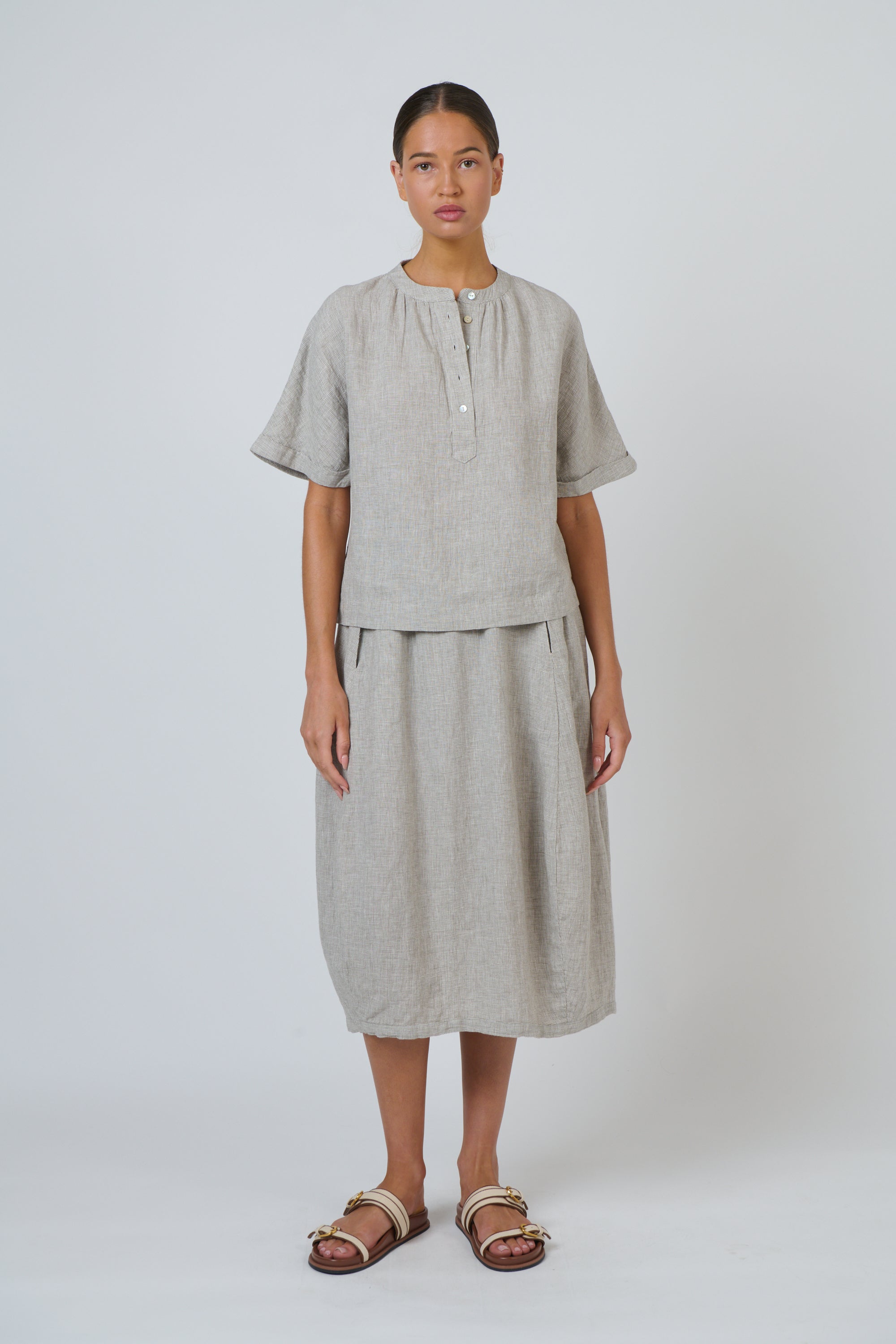 OLIVE ET JULIE Linen Midi Skirt MOUSSE