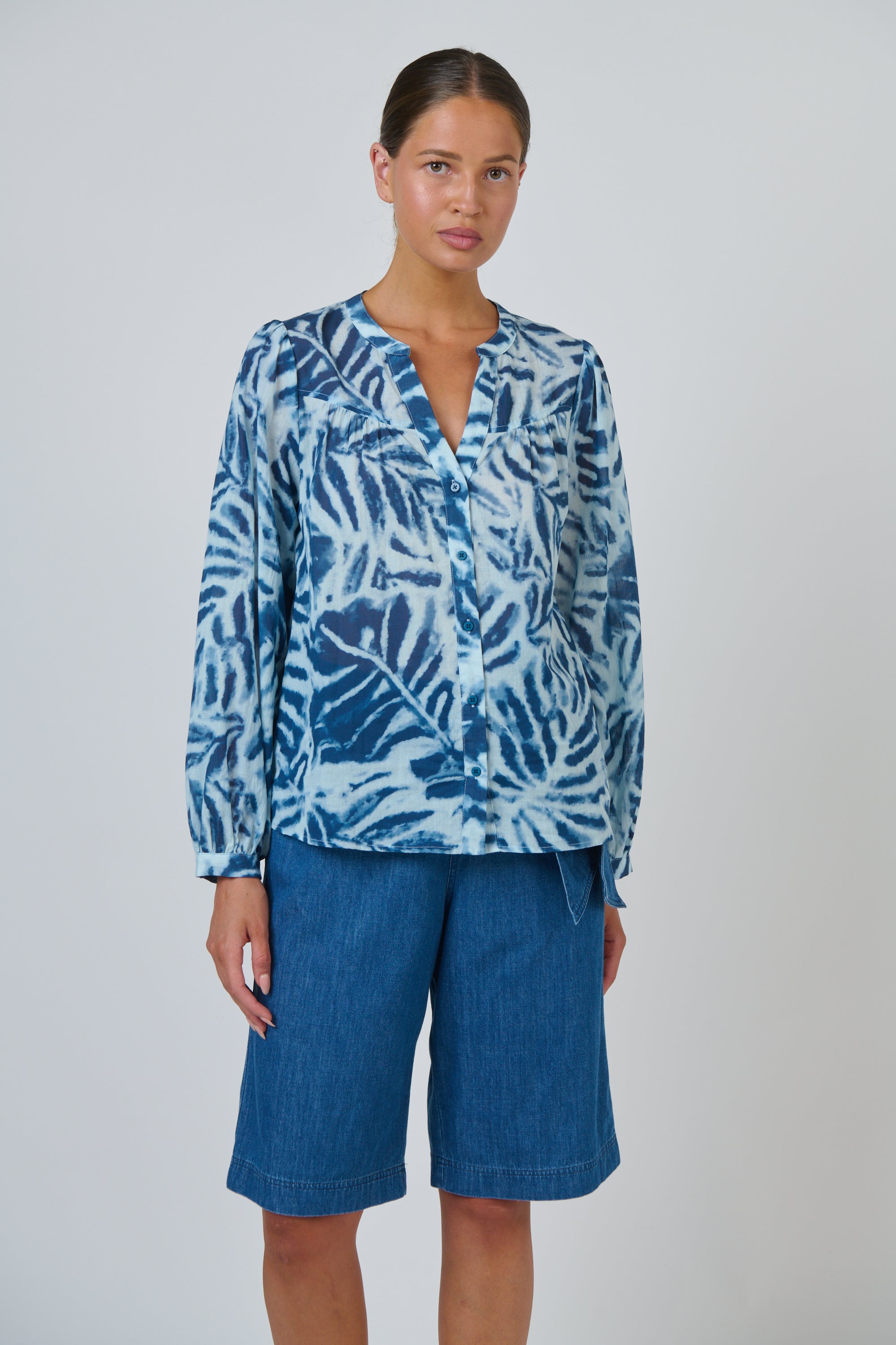 OLIVE ET JULIE Sleeved Cotton Blouse PALMIER