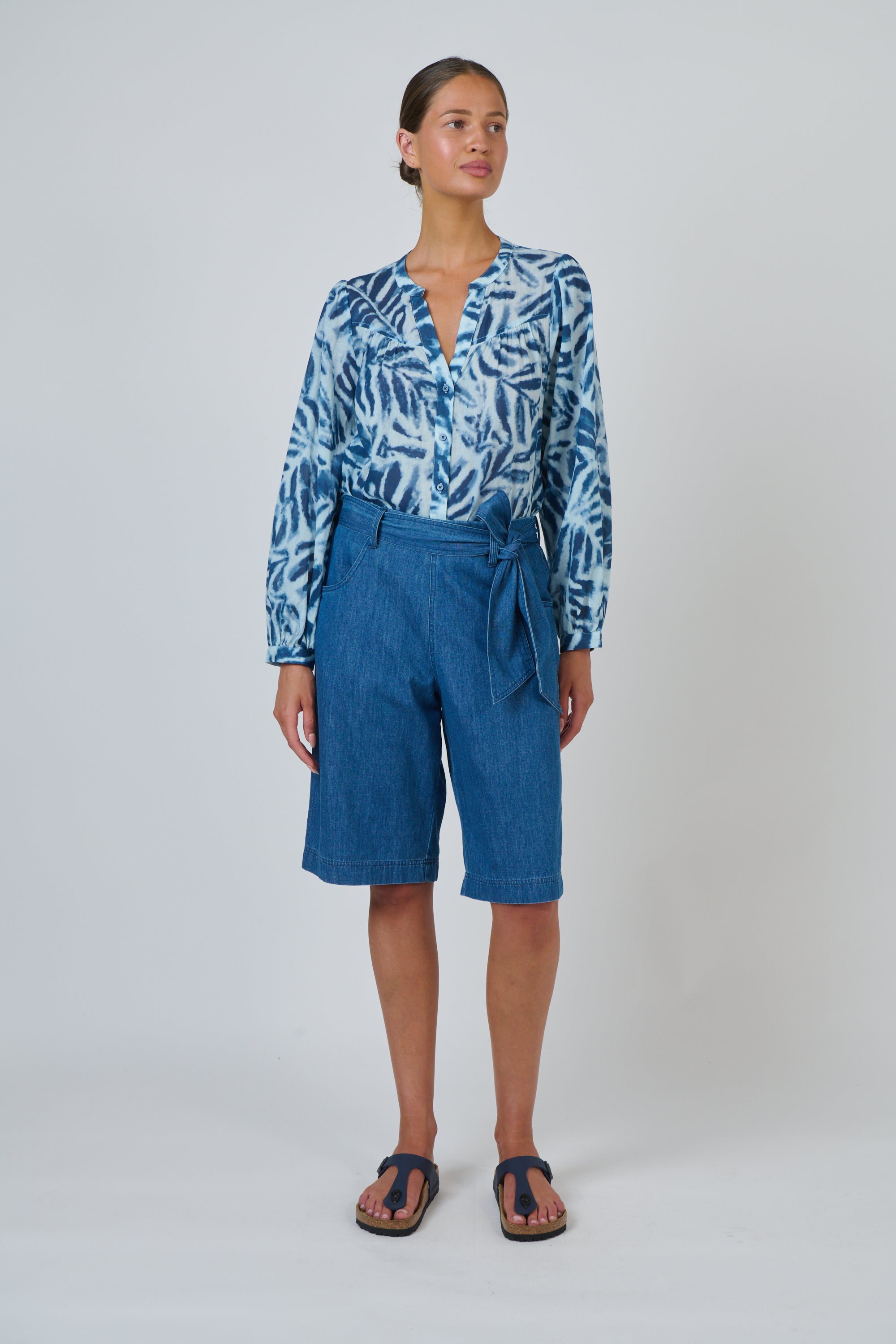 OLIVE ET JULIE Sleeved Cotton Blouse PALMIER