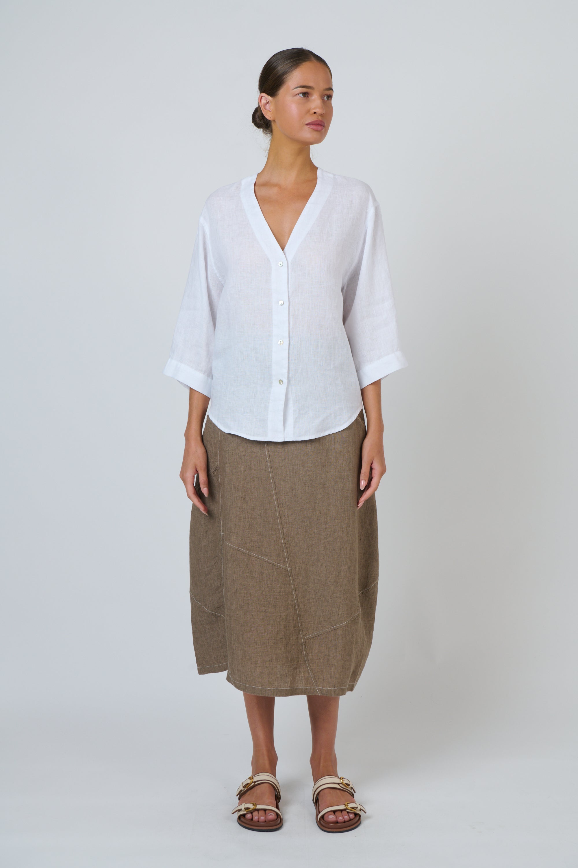 OLIVE ET JULIE Linen Midi Skirt AGATE