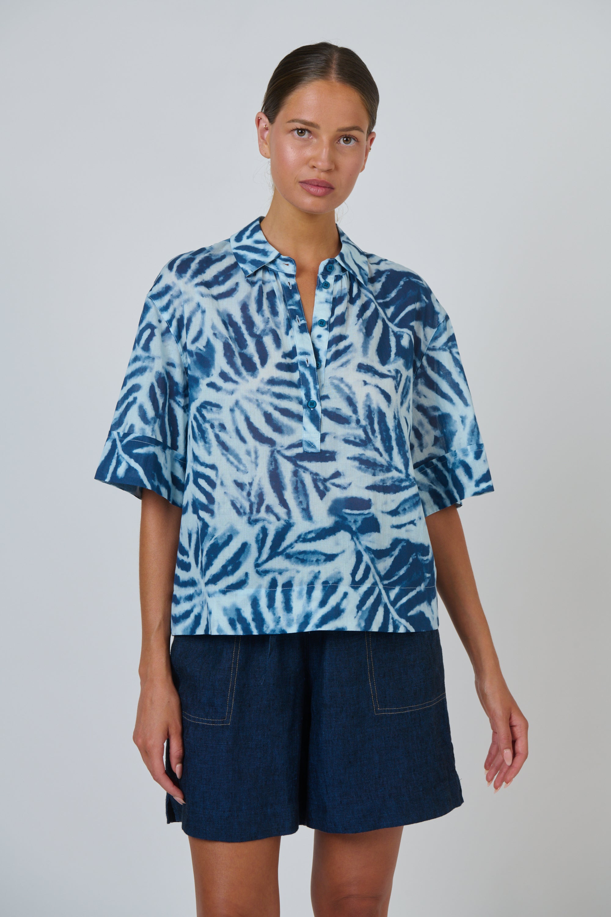 OLIVE ET JULIE Boxy Cotton Blouse PALMIER