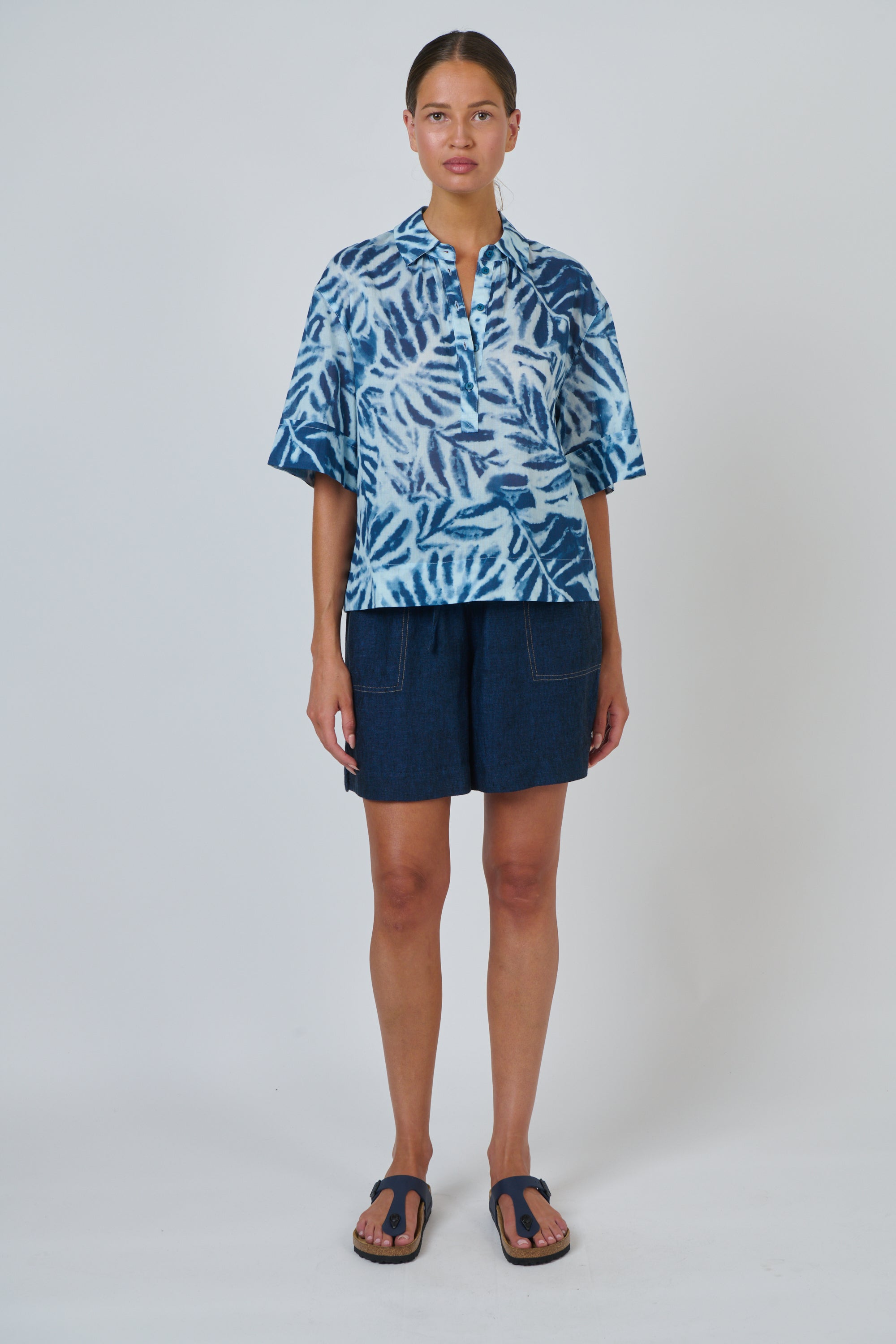 OLIVE ET JULIE Boxy Cotton Blouse PALMIER