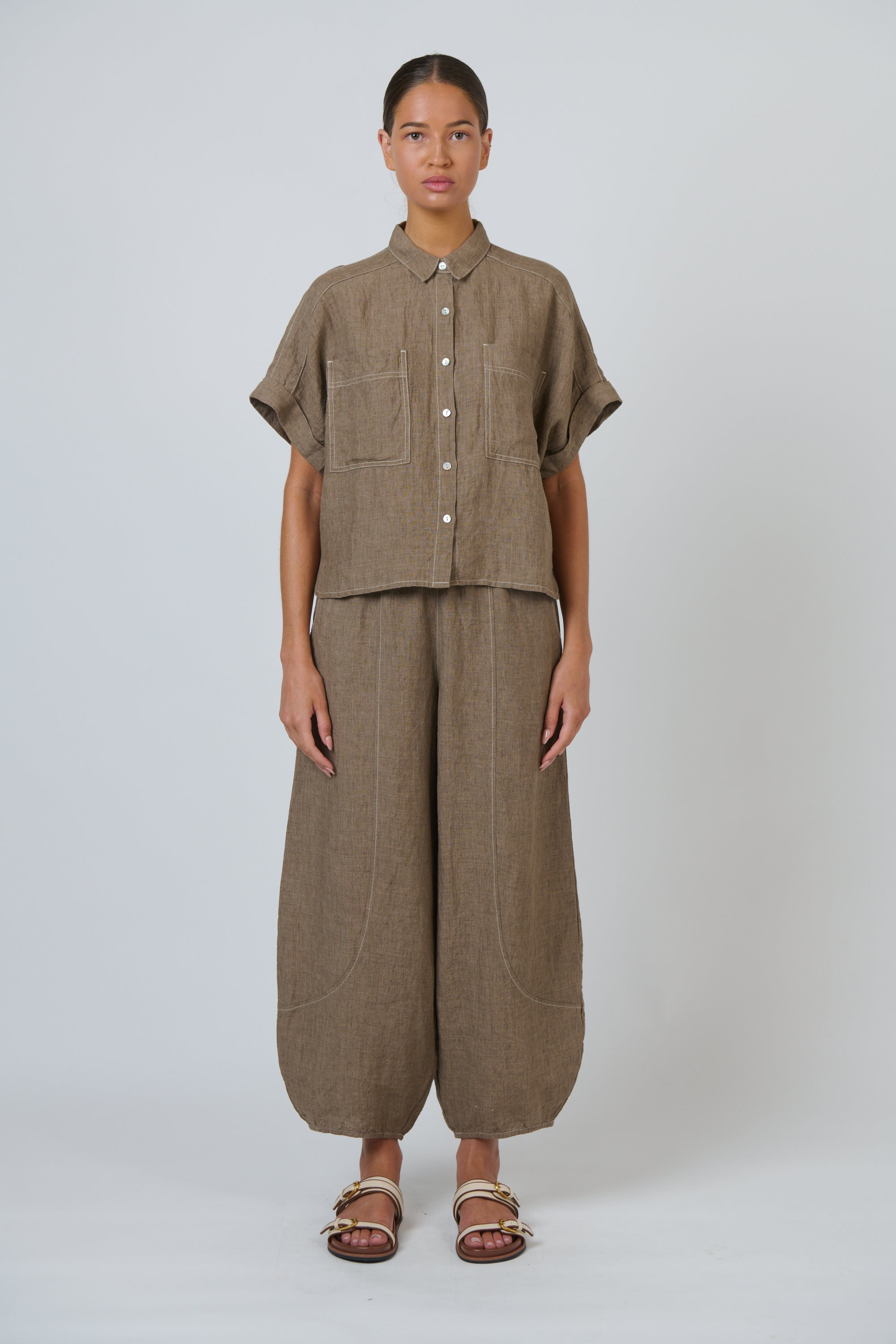 OLIVE ET JULIE Boxy Button Front Shirt AGATE