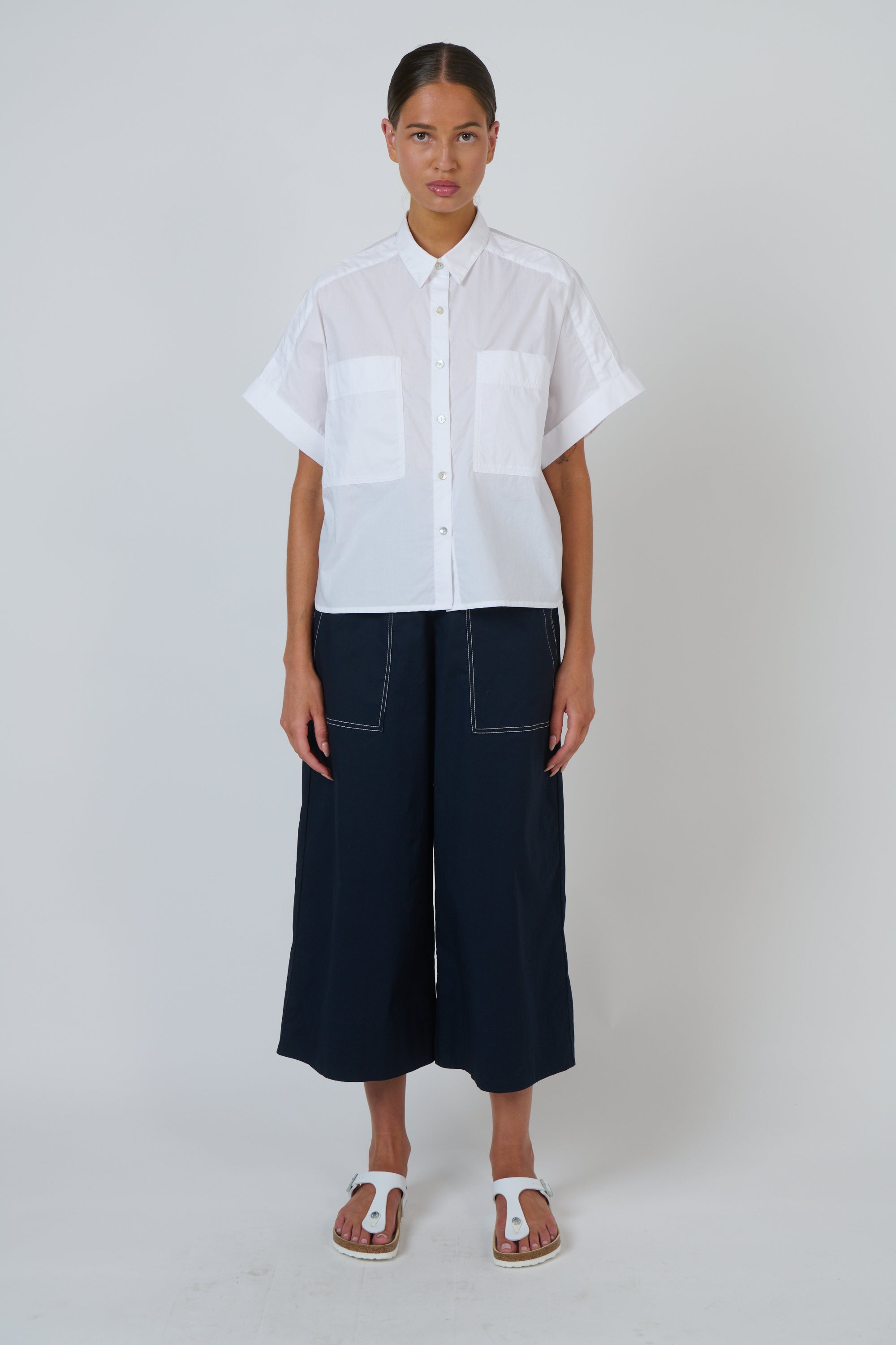 OLIVE ET JULIE Boxy Front Pocket Shirt WHITE
