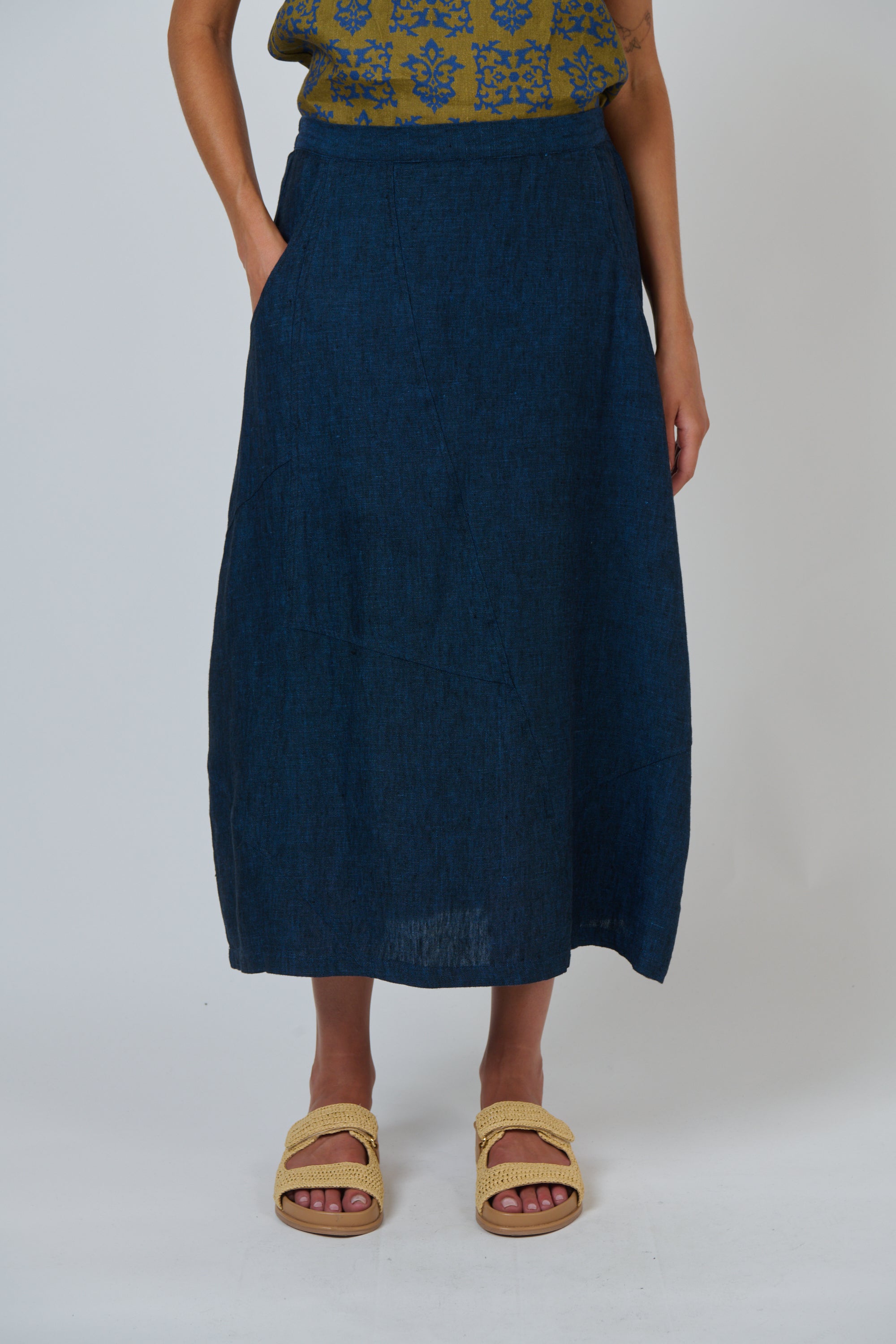 OLIVE ET JULIE Linen Midi Skirt ECLIPSE