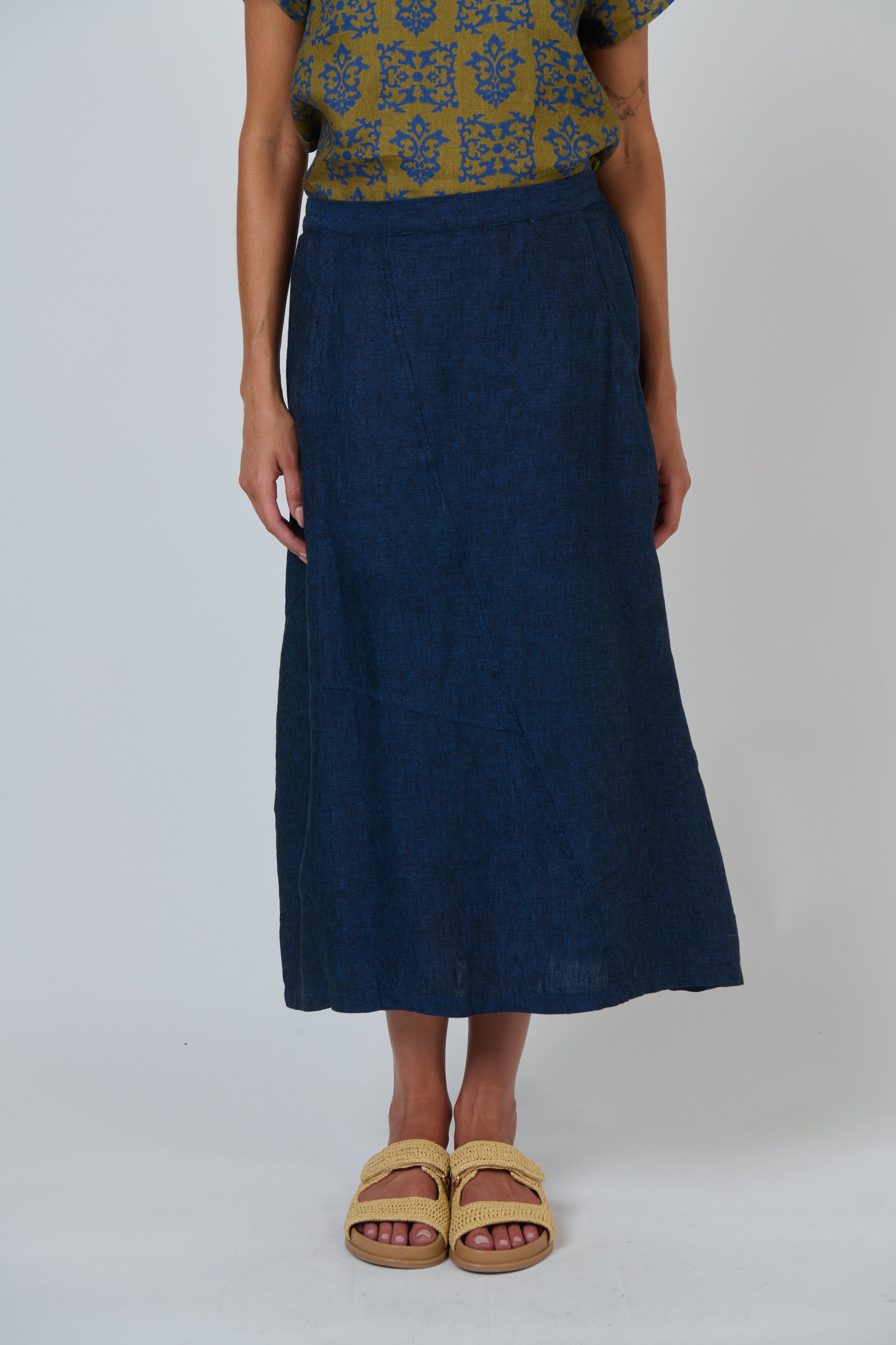 OLIVE ET JULIE Linen Midi Skirt ECLIPSE