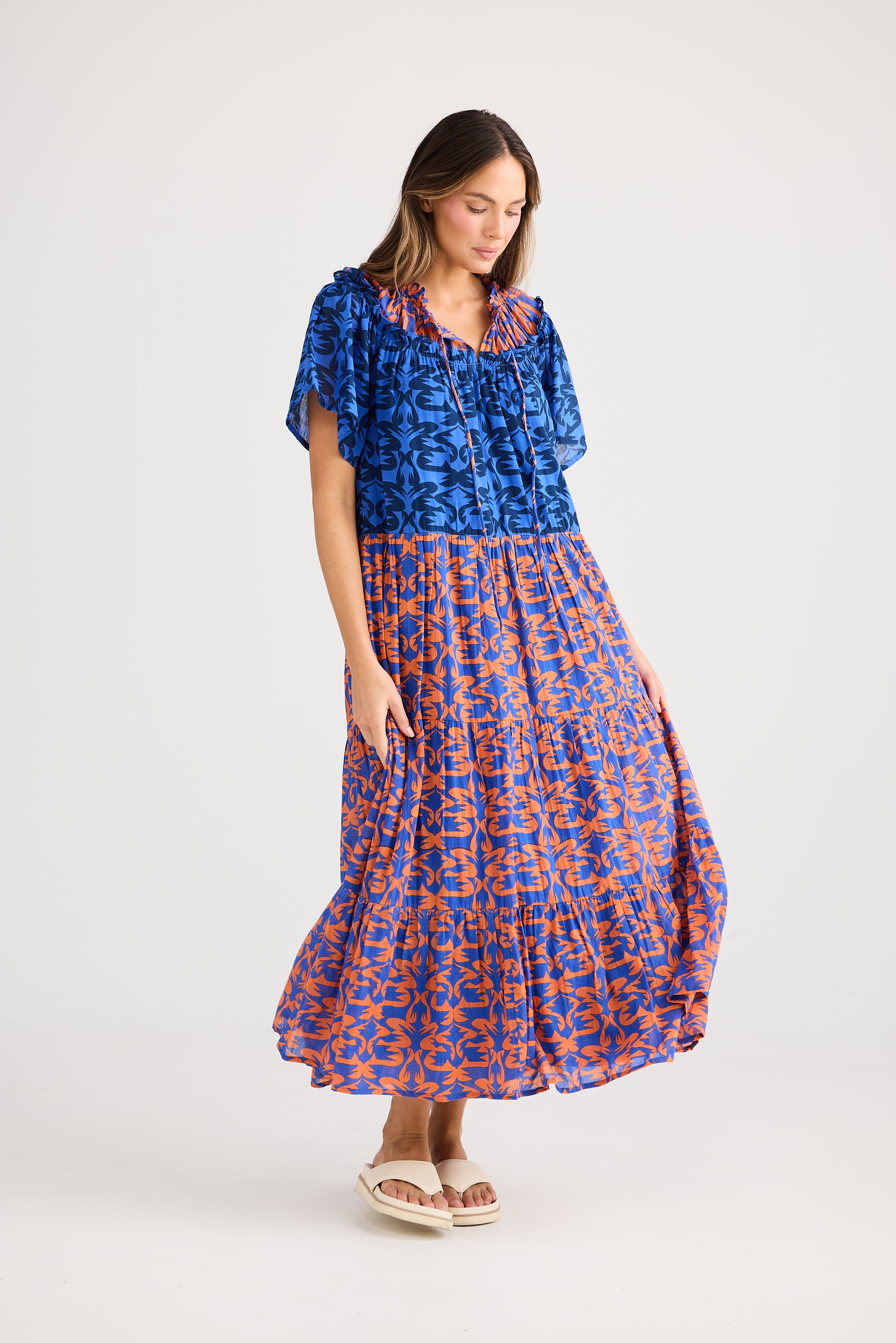 HOLIDAY Soleil Midi Dress ORANGE MOSIAC PRINT