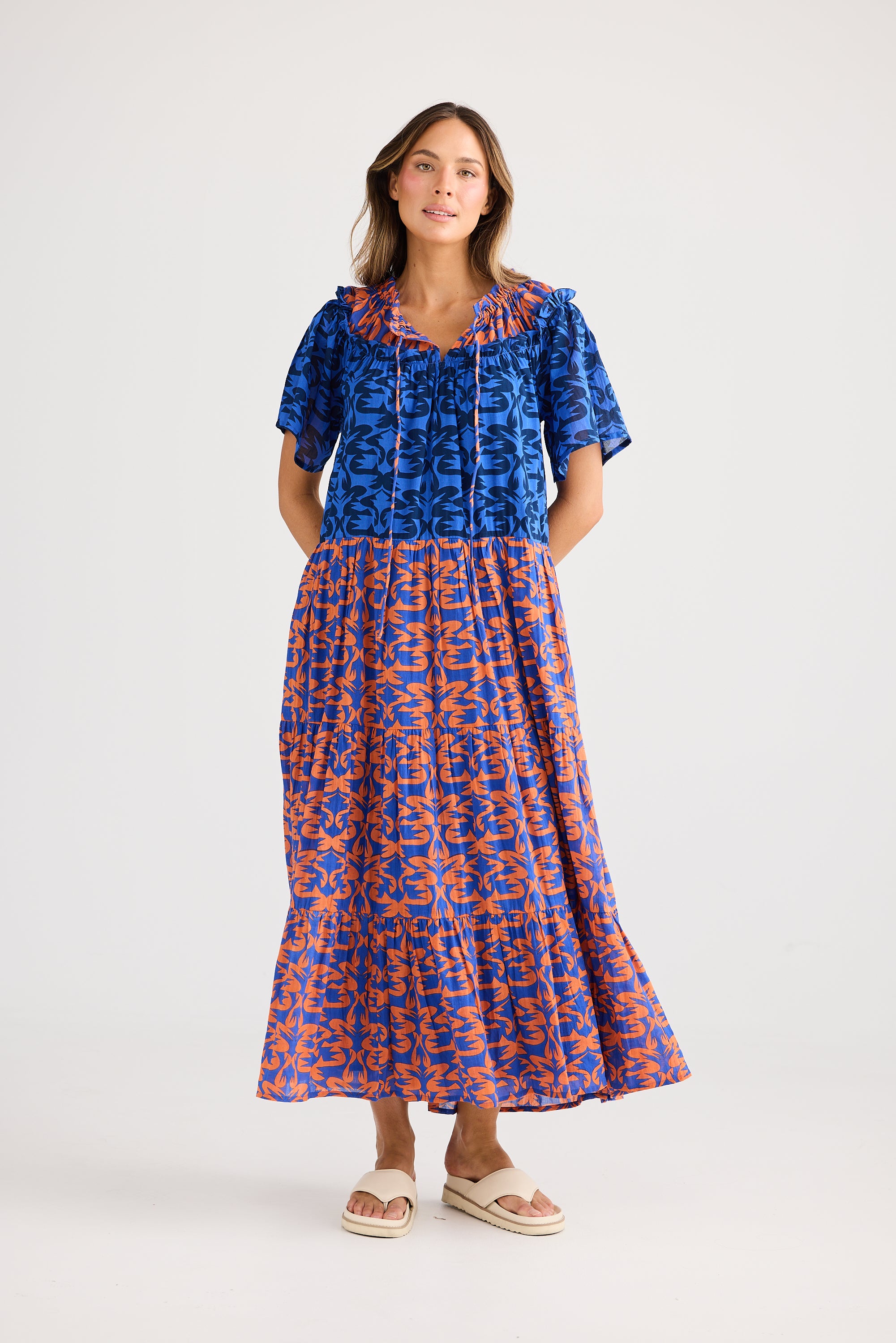 HOLIDAY Soleil Midi Dress ORANGE MOSIAC PRINT
