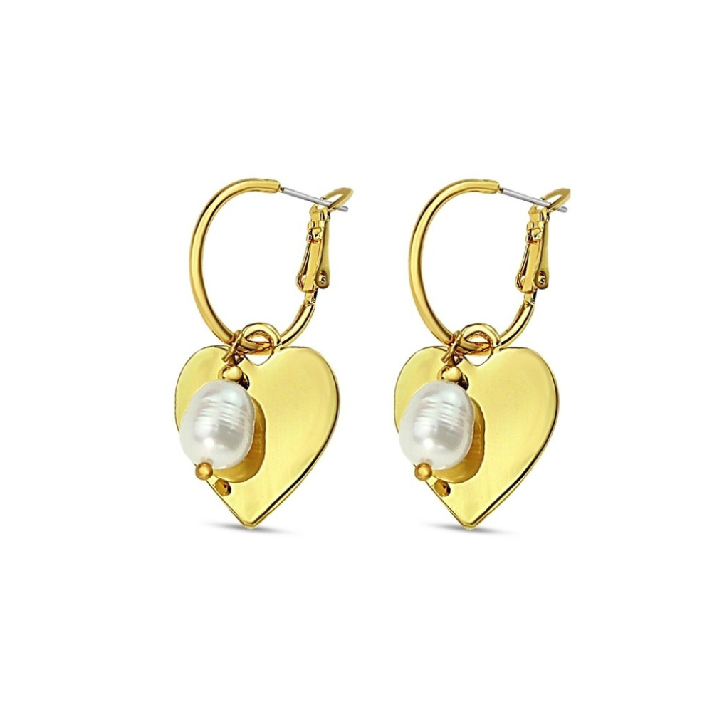 Heart and Freshwater Pearl Earrings GOLD