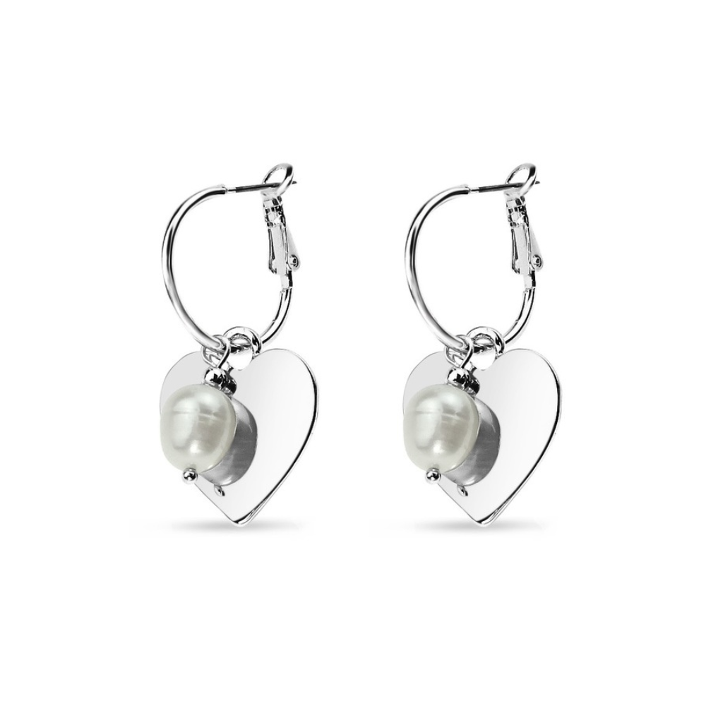 Heart and Freshwater Pearl Earrings SILVER
