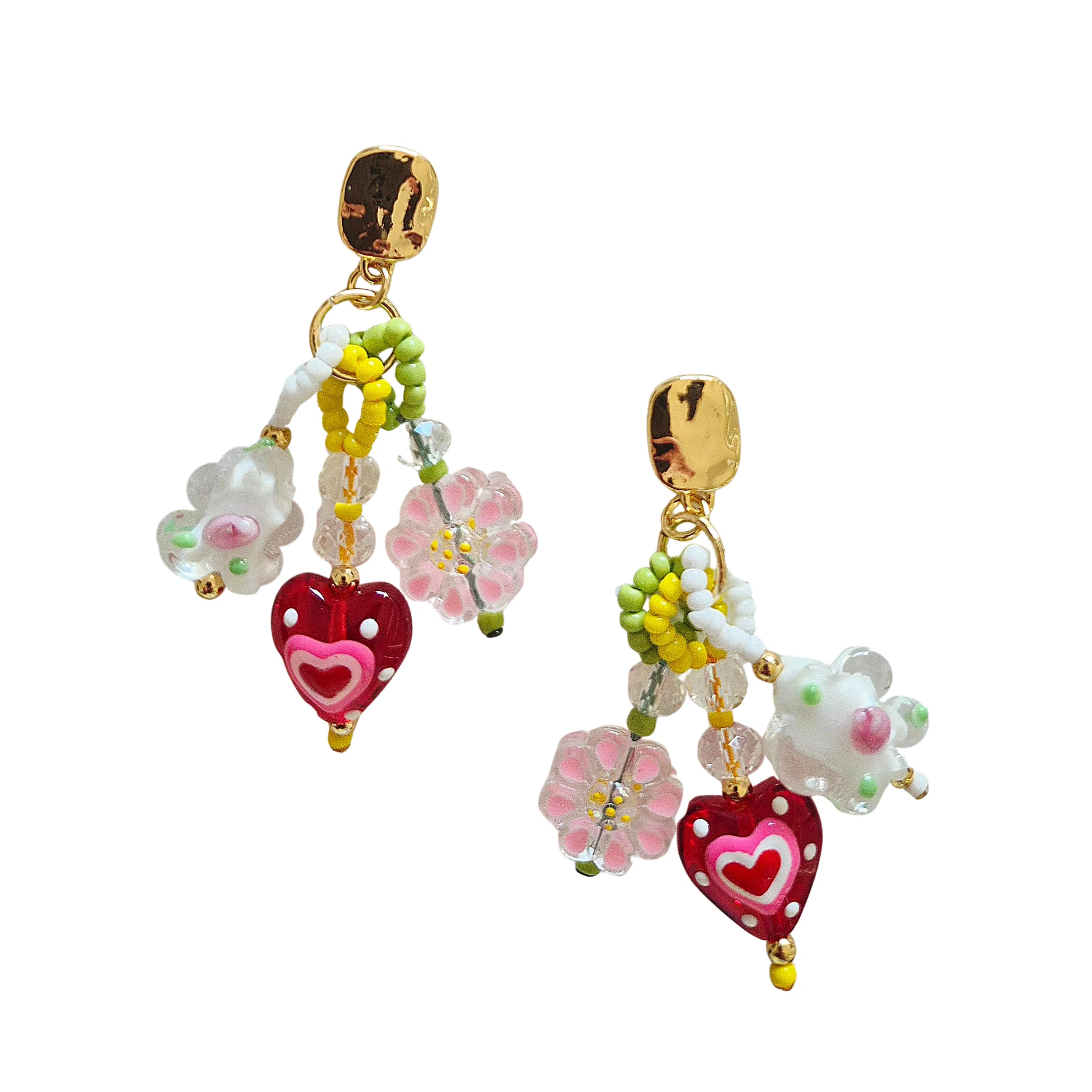 Multi Charm Earrings RED HEART