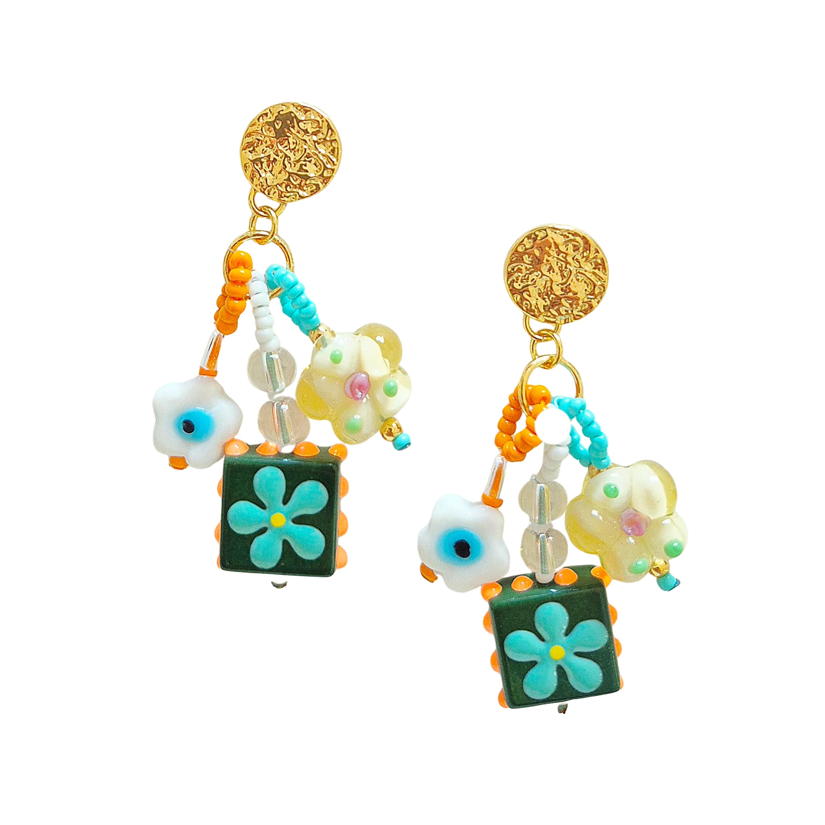 Multi Charm Earrings GREEN FLOWER