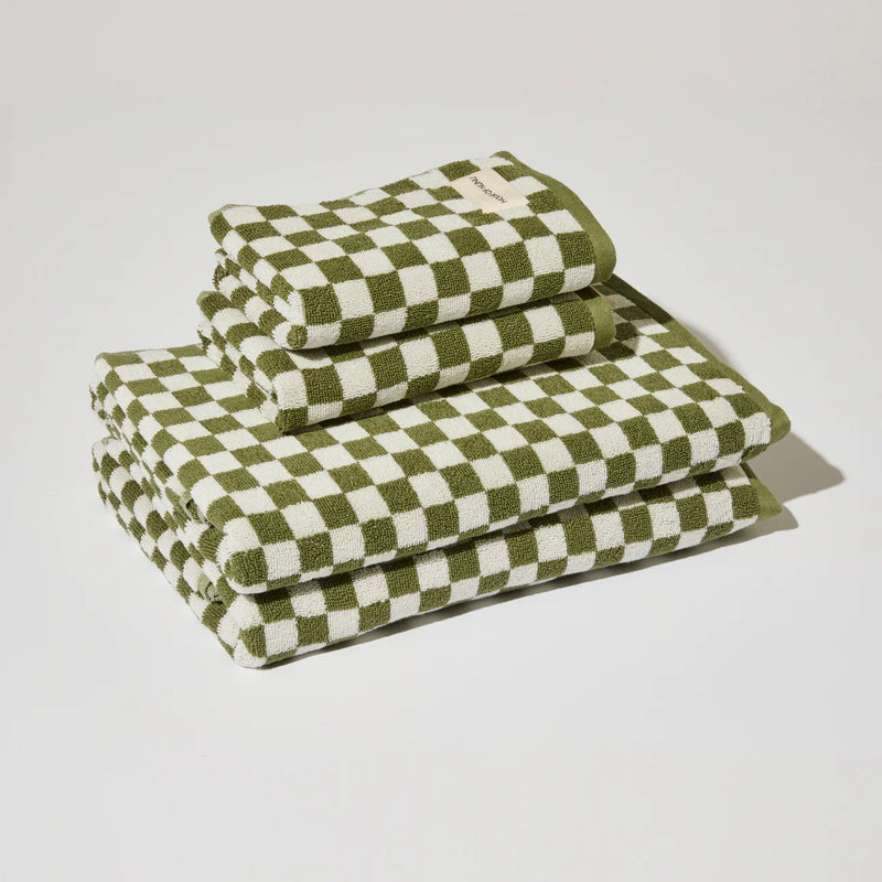 NUNU Bath + Hand Towel Set OLIVE CHECK