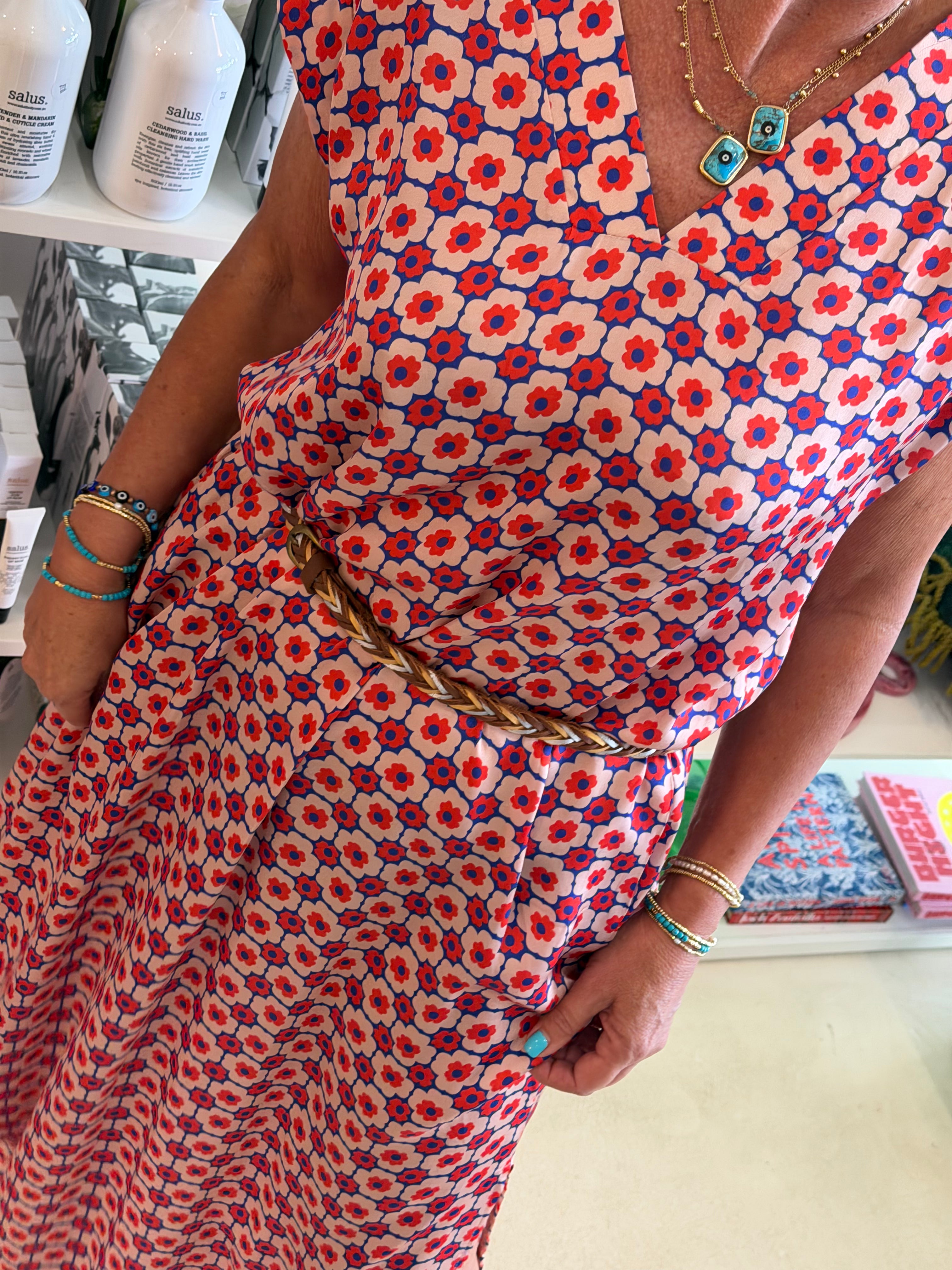 URBAN LUXURY Viscose Dress PINK/RED/BLUE