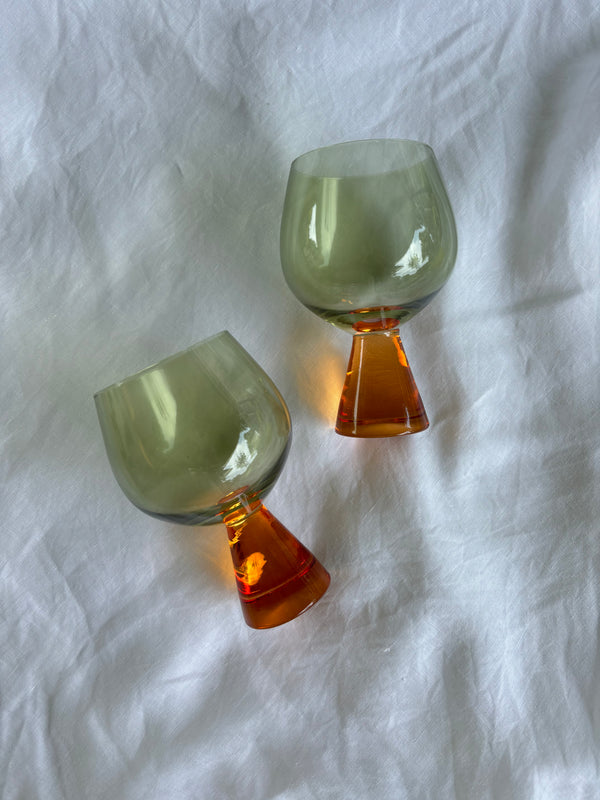 Pyramid Glass Goblet SET OF 2 AMBER