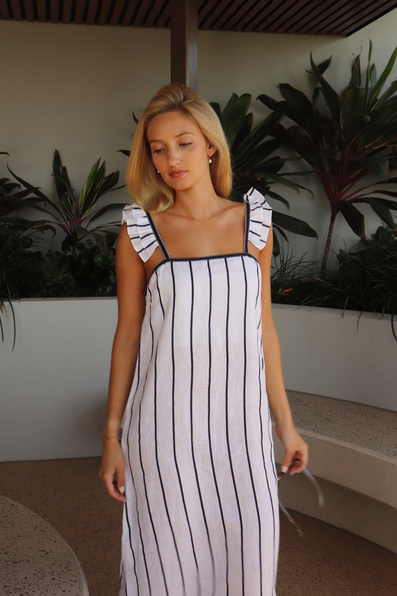 LUONI Tia Dress with Ribbon WHITE & NAVY