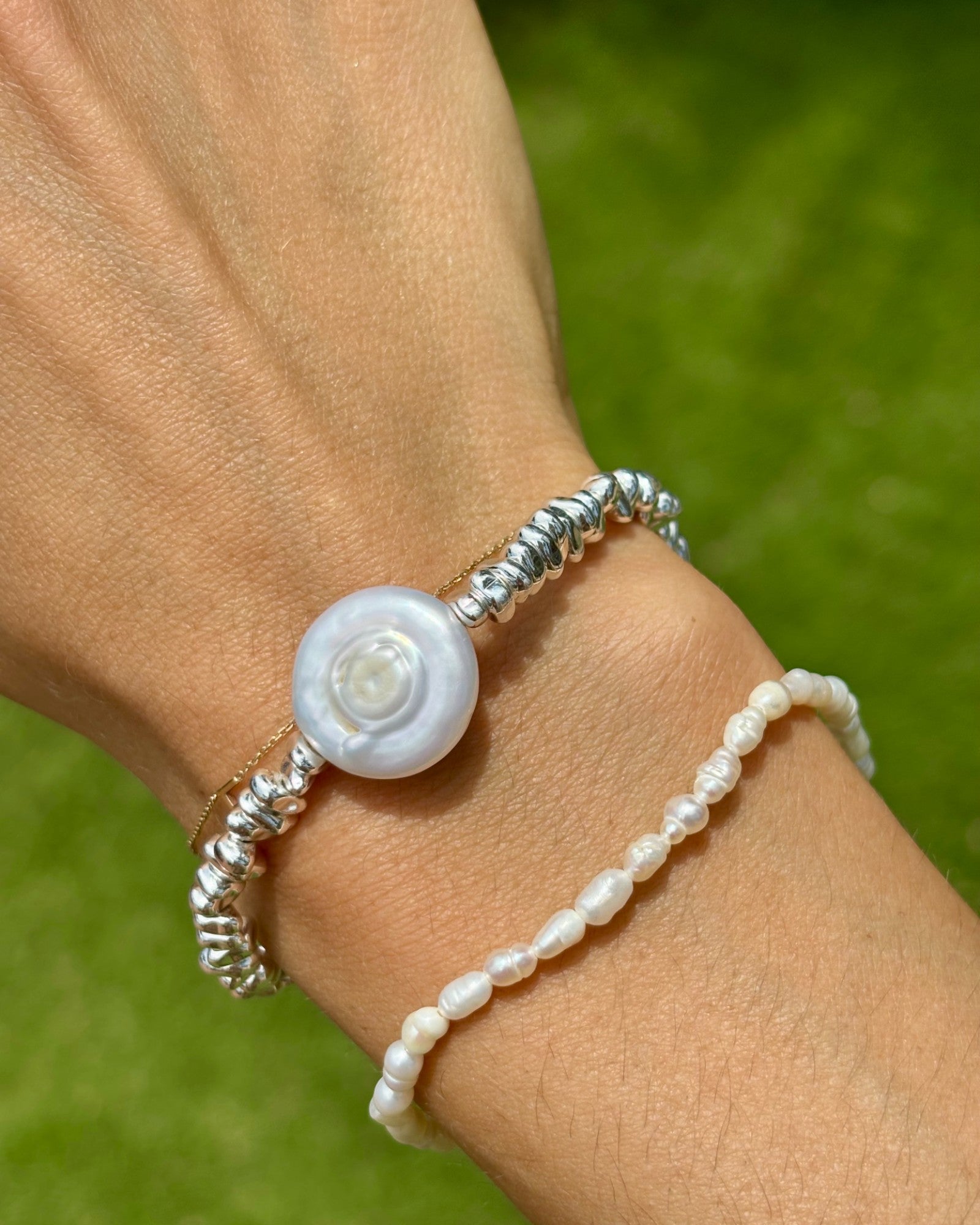 HEI TAI Chunky Luxe Silver Bracelet PEARL ROUND