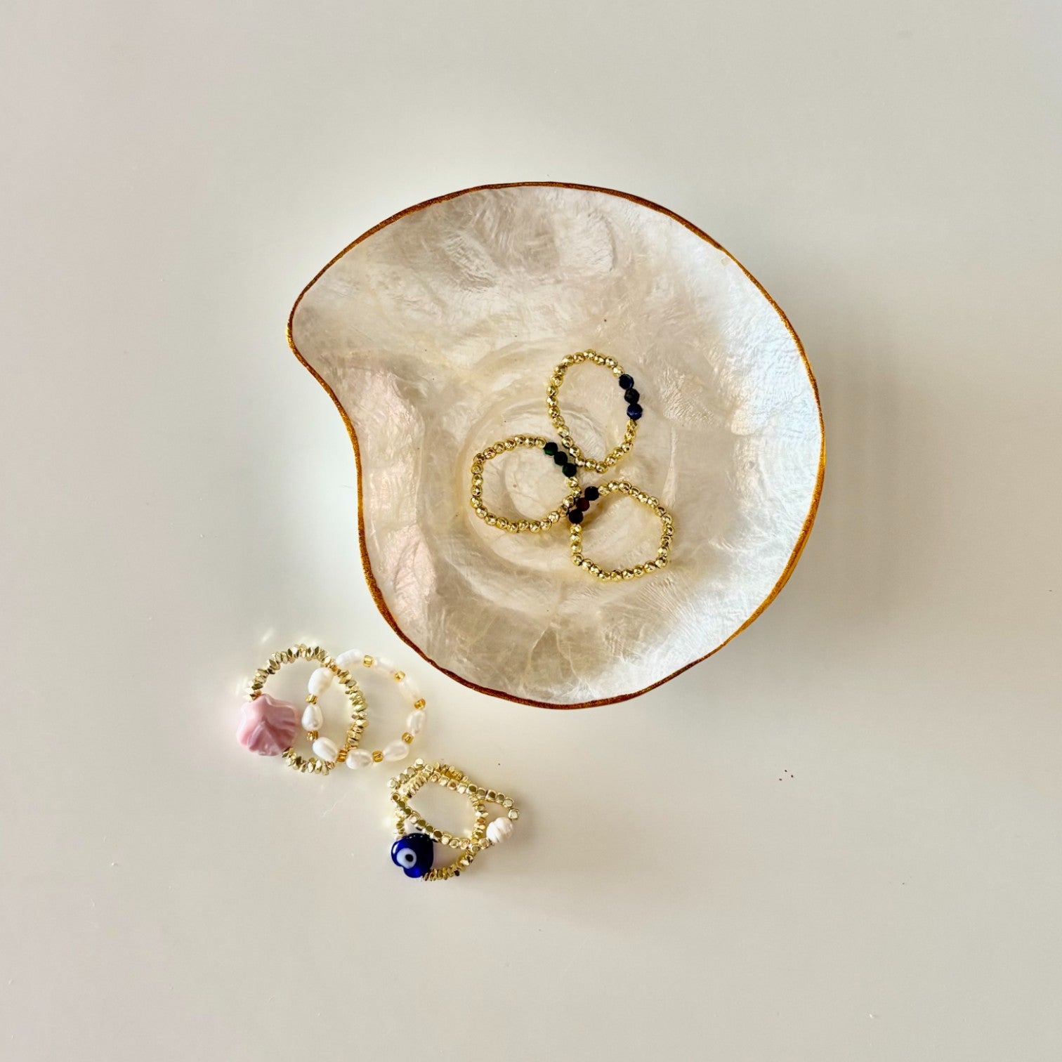 HEI TAI Gold Charm Ring FAN SHELL PINK